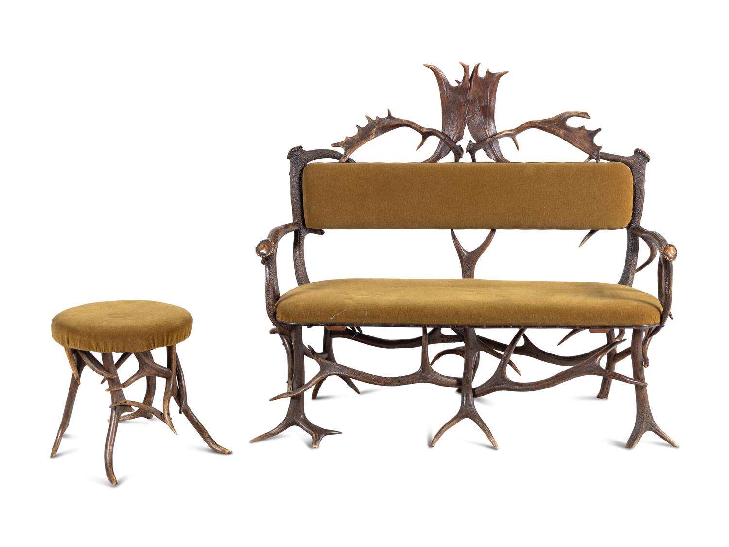 A Victorian Horn Bench and Stool