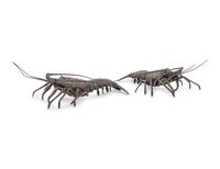 A Pair of Japanese Silvered Bronze Articulated Models of Ebi, Spiny Lobsters