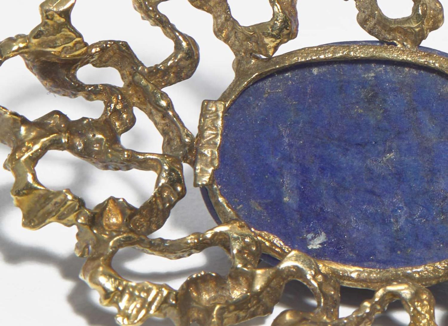 A Pair of 14K Yellow Gold and Lapis Lazuli Earrings