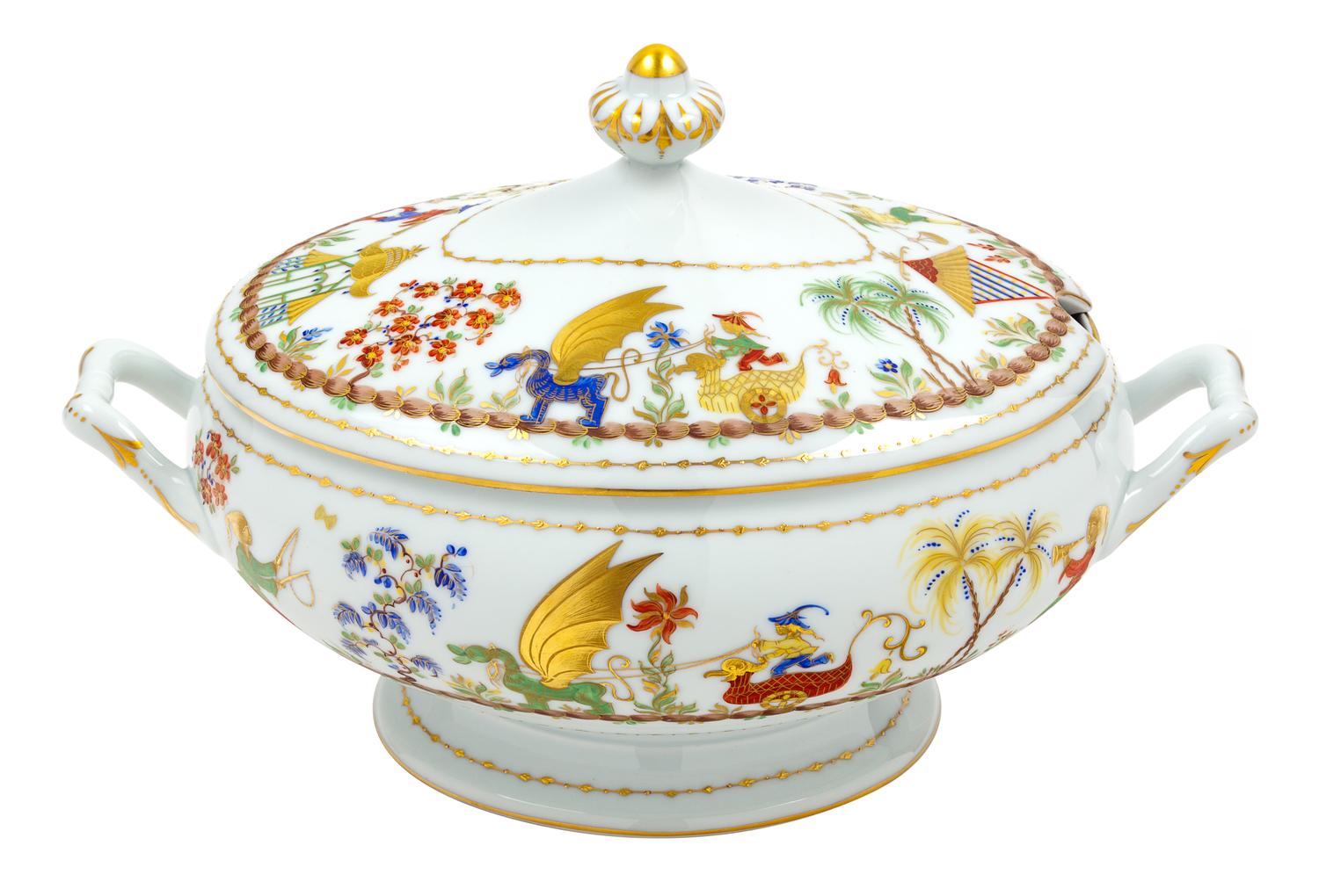 A French Porcelain Cirque Chinois Tureen and Cover Width 13 1/2 inches. — RETAILED BY TIFFANY & CO., 20TH CENTURY