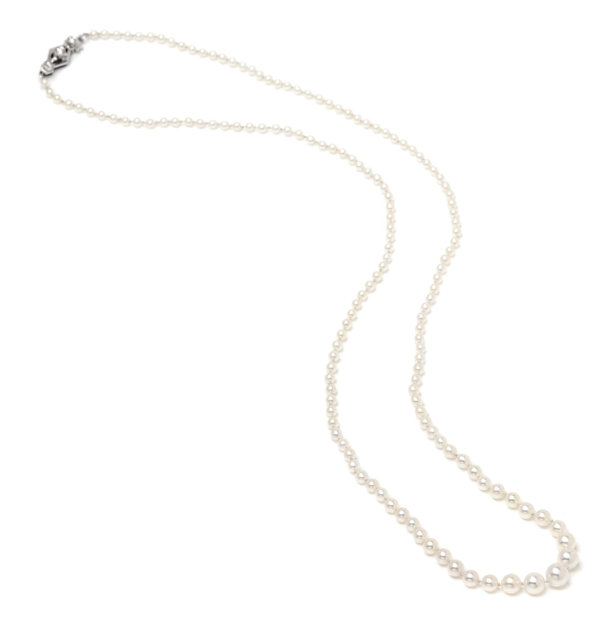 A Single Strand Graduated Natural Pearl Necklace, 3.25 dwts.