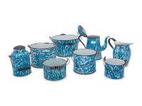 Eight Chrysolite Enameled Graniteware Table Articles