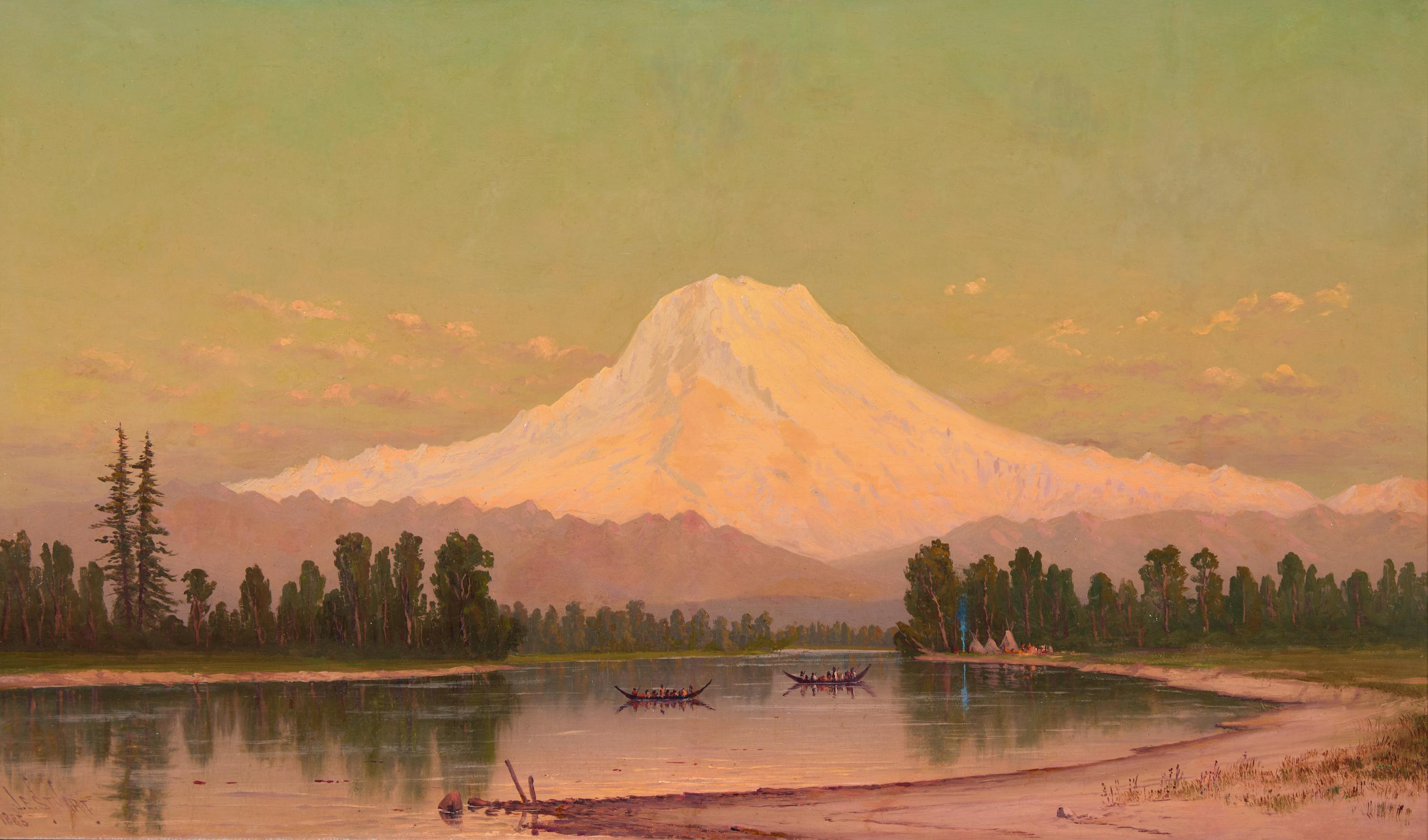James Everett Stuart (American, 1852-1941) — Sunset, Mt. Tacoma from the Puyullan River, W. T. , 1885