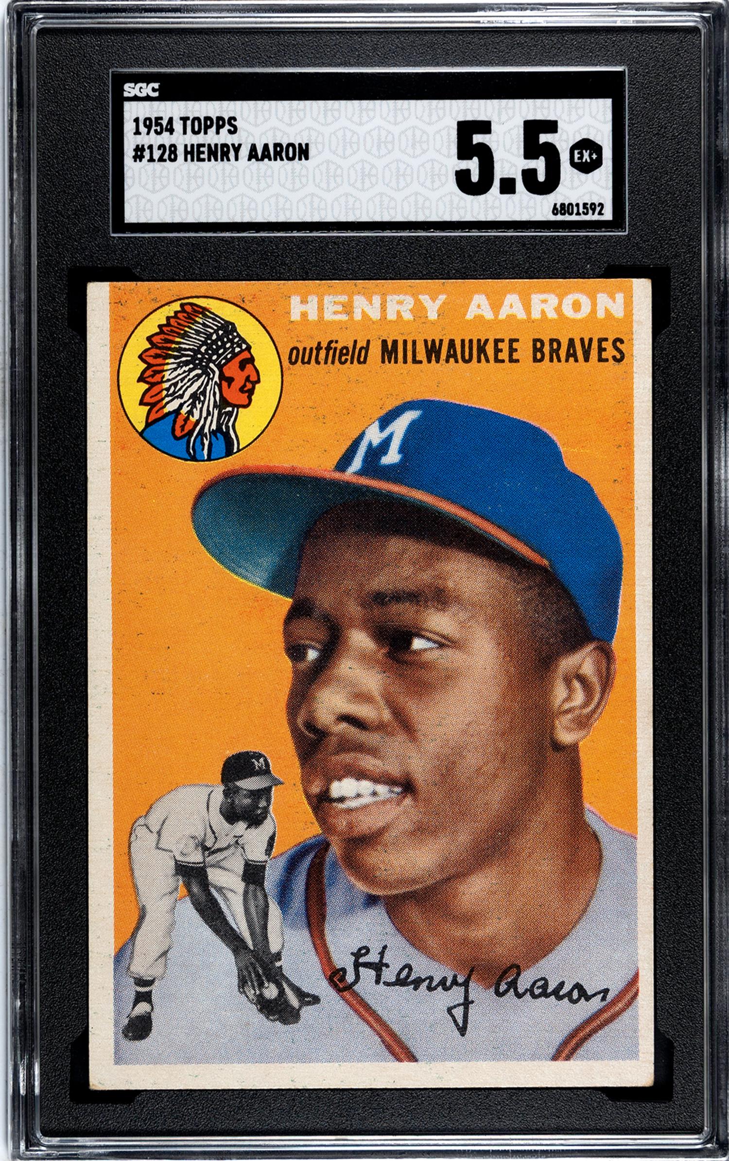 A 1954 Topps Hank Aaron Rookie Baseball Card No. 128 (SGC 5.5 EX+)