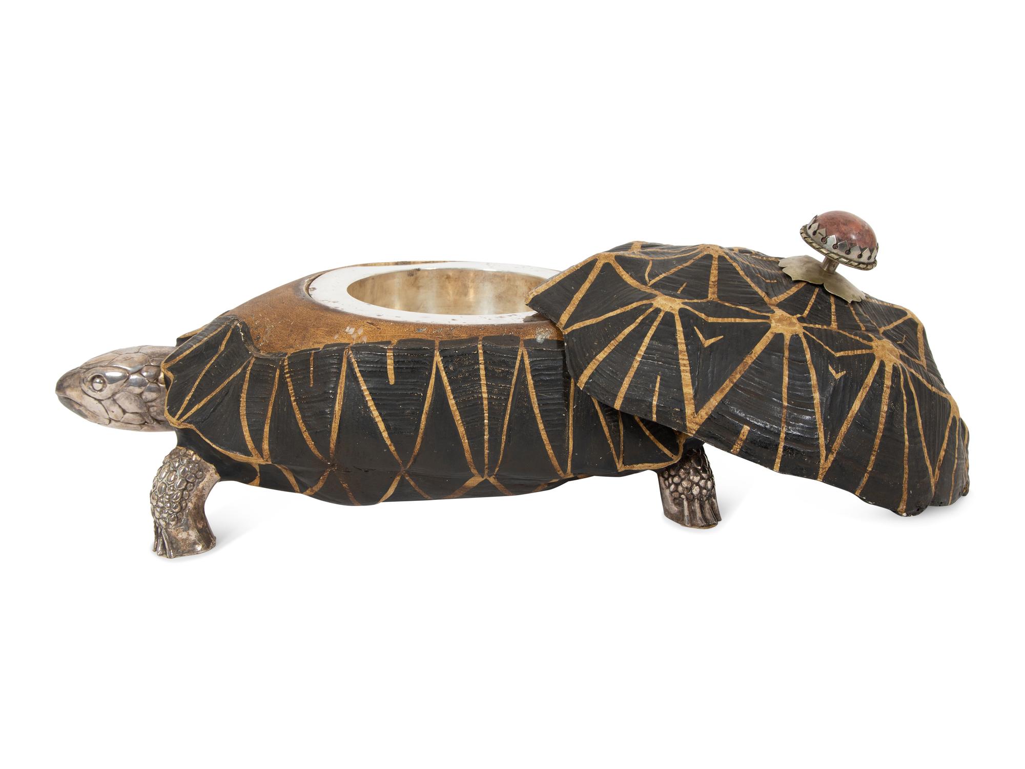 An Anthony Redmile Silver-Plate, Resin and Hardstone Sculpted Tortoise Box