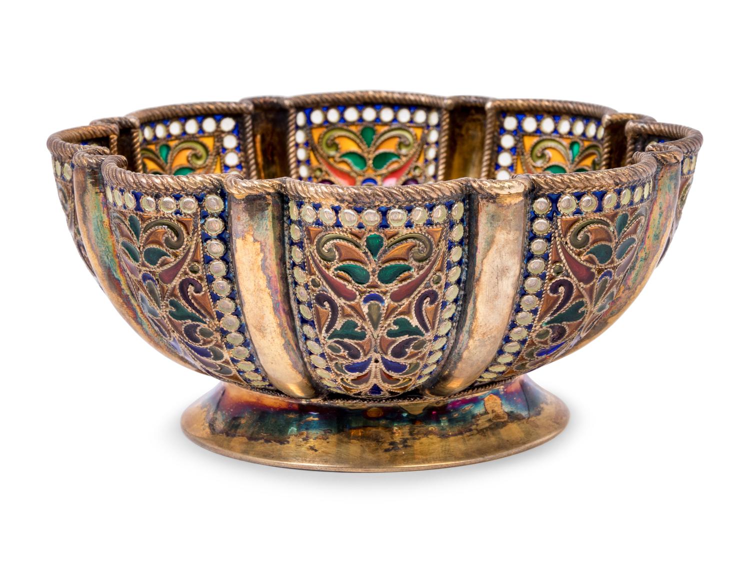 A Russian Plique-à-Jour Enameled Silver-Gilt Bowl