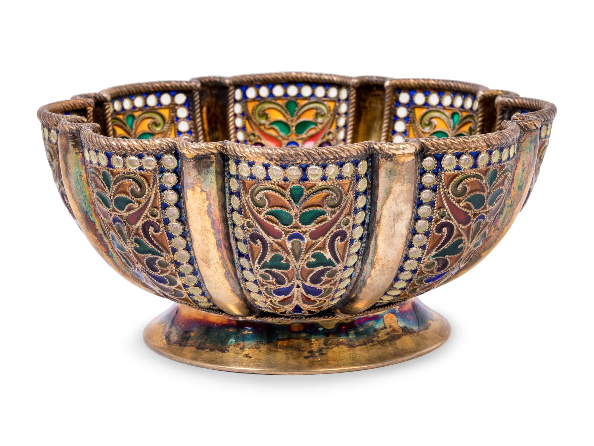 A Russian Plique-à-Jour Enameled Silver-Gilt Bowl