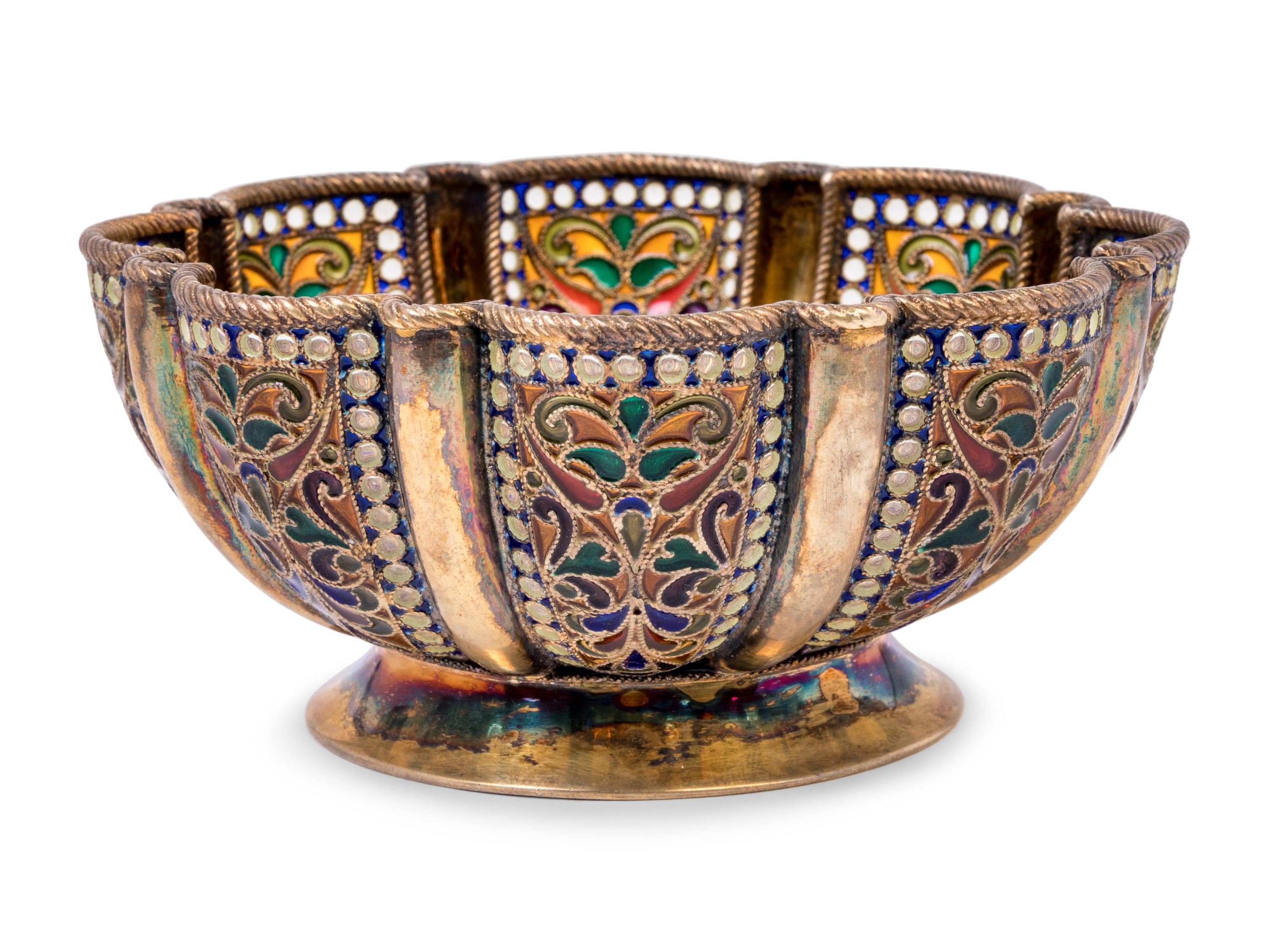 A Russian Plique-à-Jour Enameled Silver-Gilt Bowl