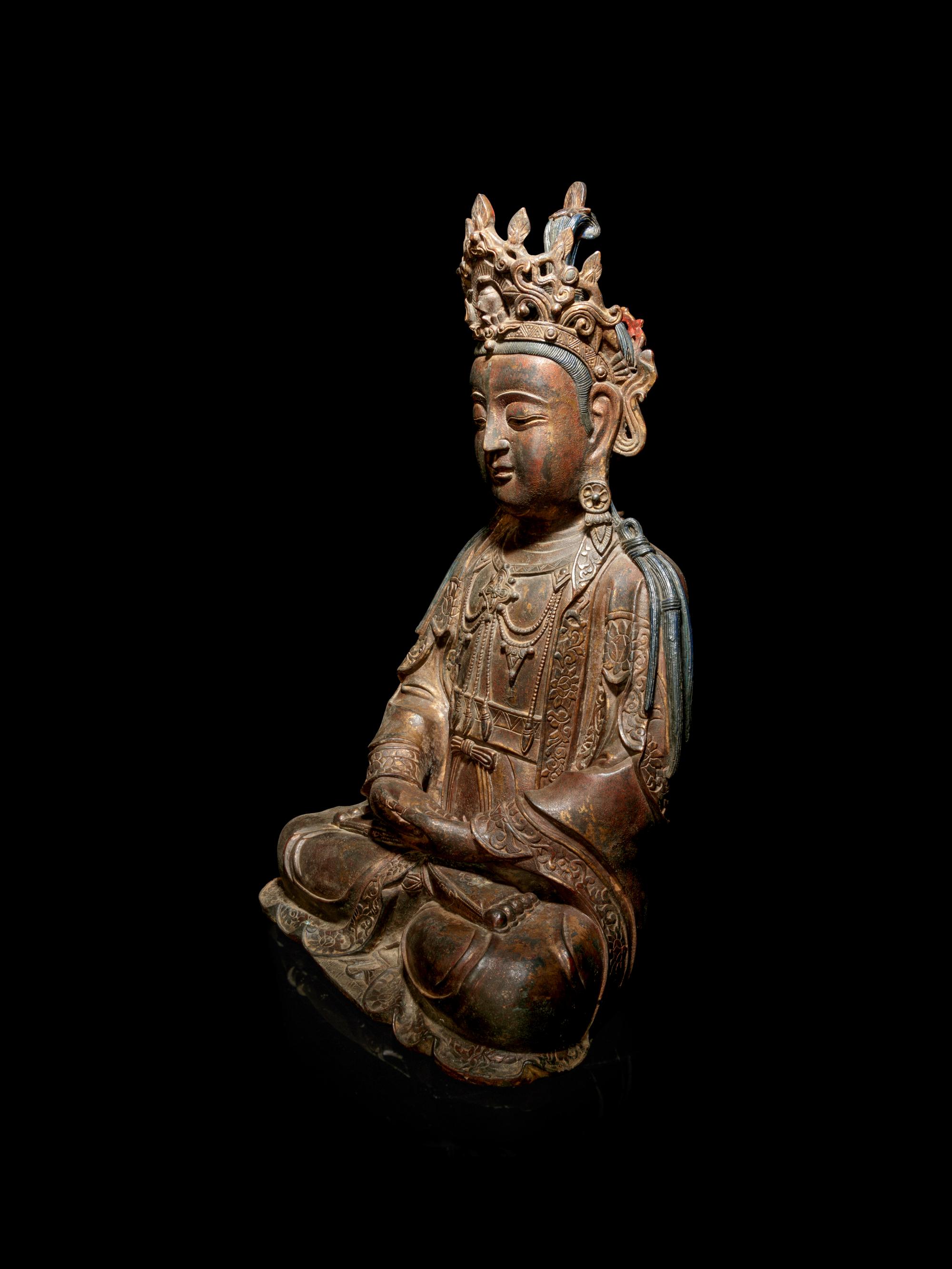 A Large Bronze Figure of Seated Guanyin