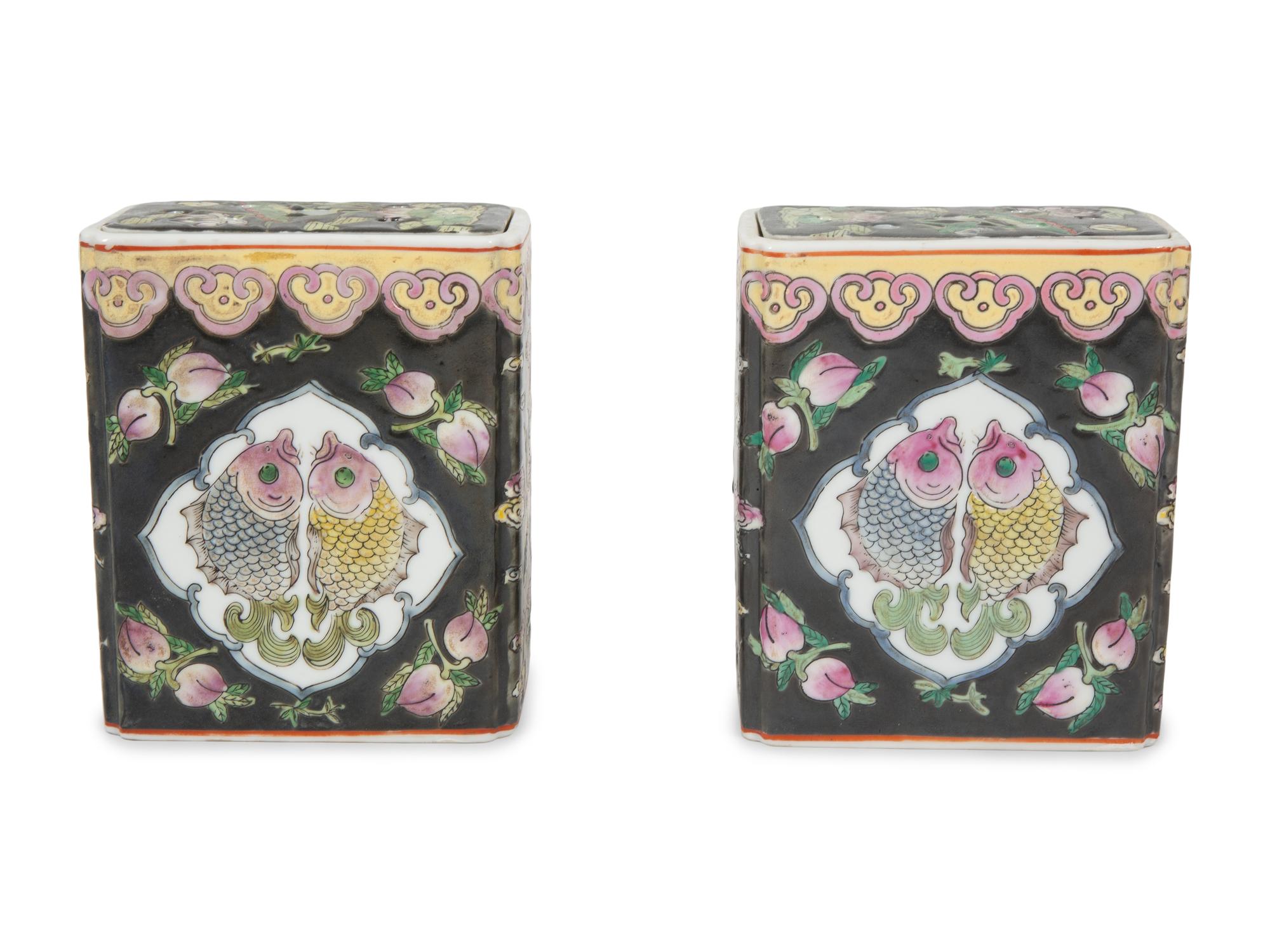 A Pair of Chinese Export Famille Noire Cache Pots — 19TH/20TH CENTURY