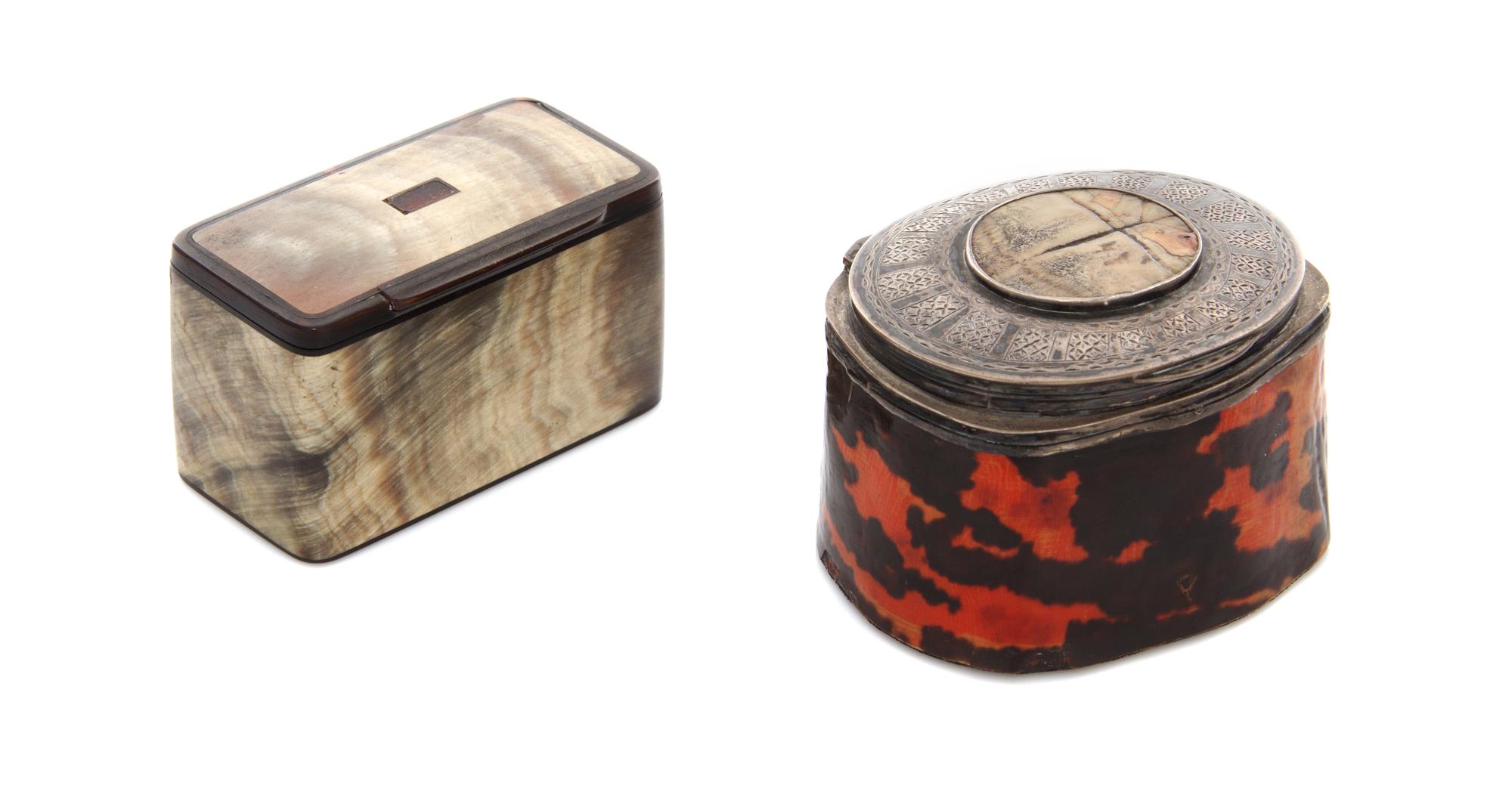A Silver Mounted Tortoise Shell Box, Probably English, 18th/19th Century, of oval form, together with a rectangular horn box.