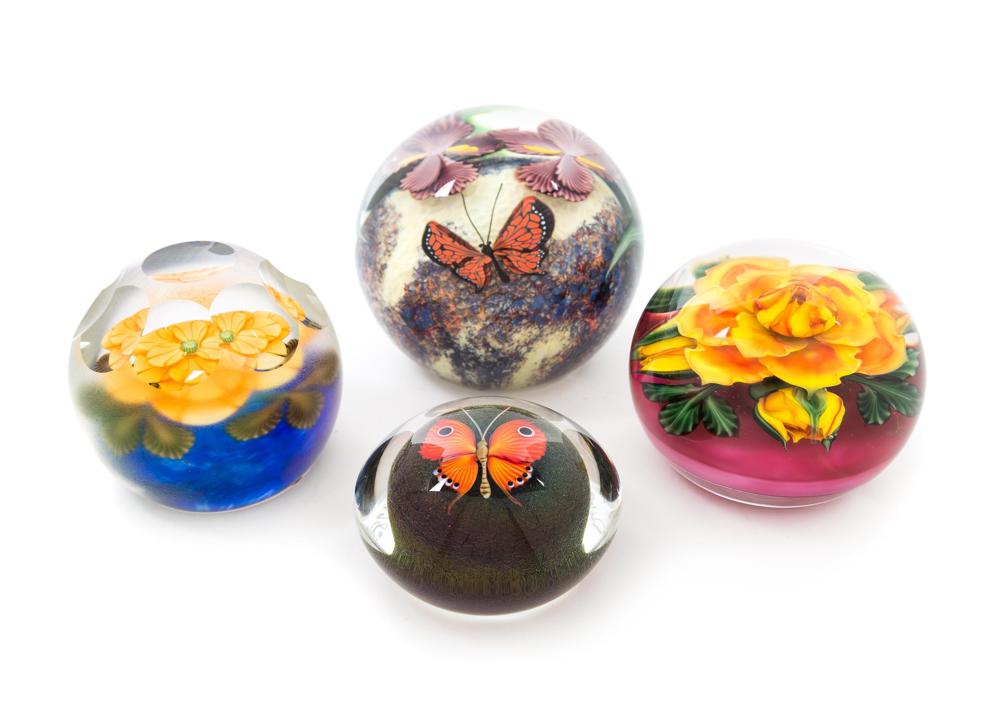 Orient & Flume and Lundberg Studios, four color ground paperweights
