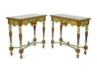 A Pair of Chinoiserie-Decorated Painted Pier Tables