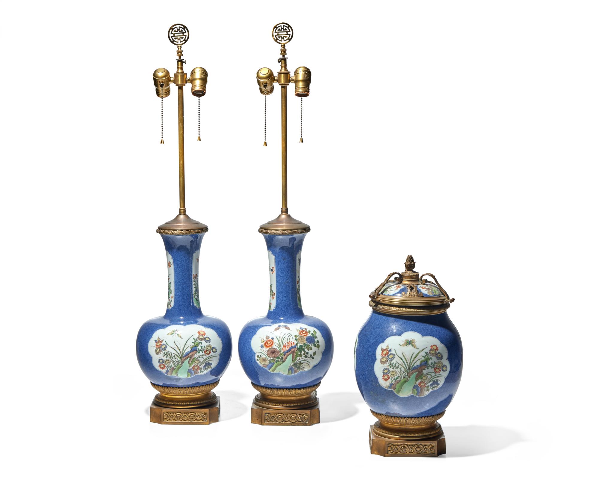A Chinese porcelain three-piece garniture, 19th century and later