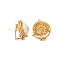 CULTURED MABE PEARL AND DIAMOND EARCLIPS