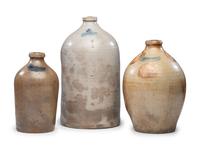 Three Chauncey Tupper Cobalt Decorated Stoneware Jugs