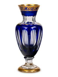 A Saint-Louis Gilt Decorated Cobalt Cut-to-Clear Glass Vase