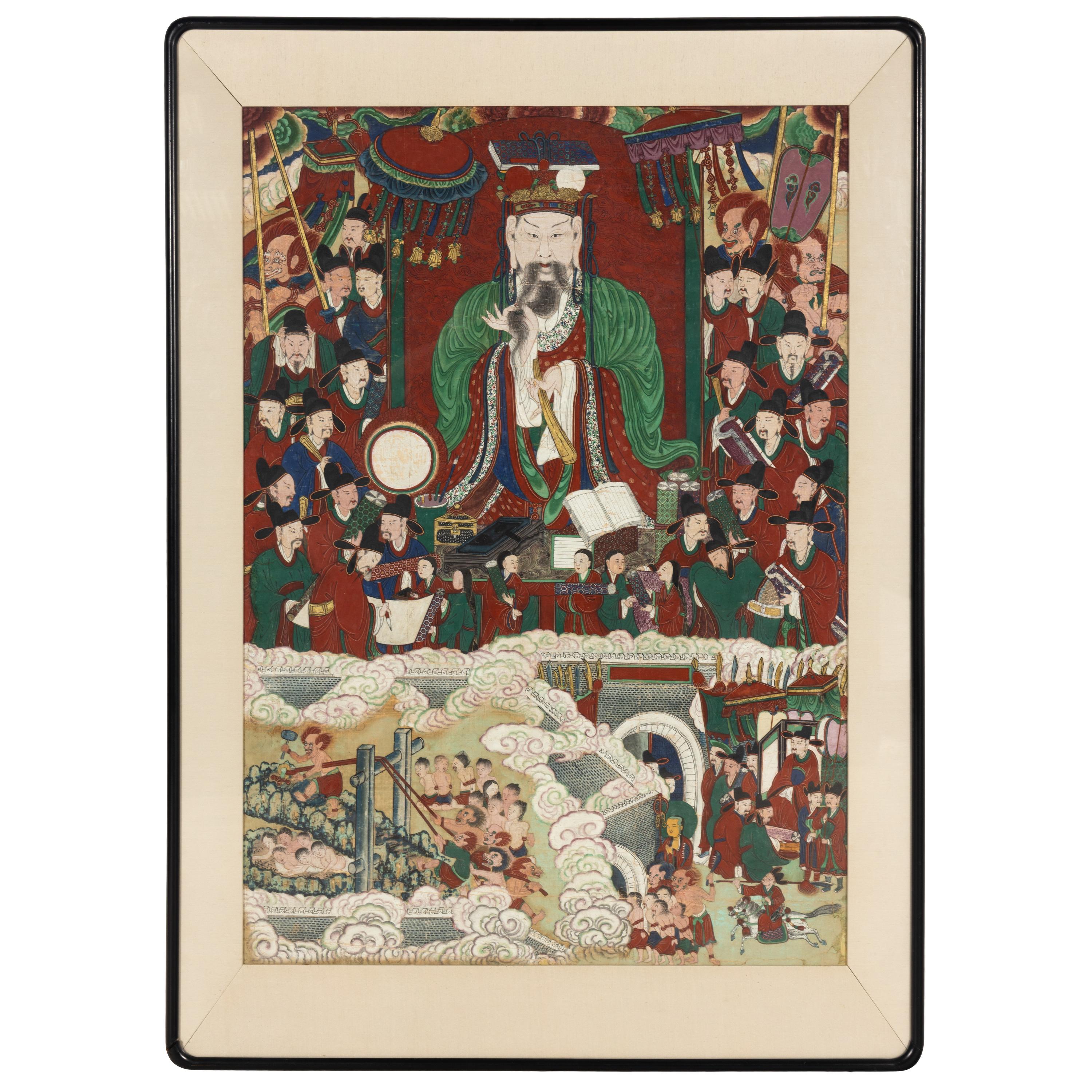 A Large Korean Painting Depicting a King of Hell, 19th Century — 朝鮮王朝 冥府十王之第八平等大王