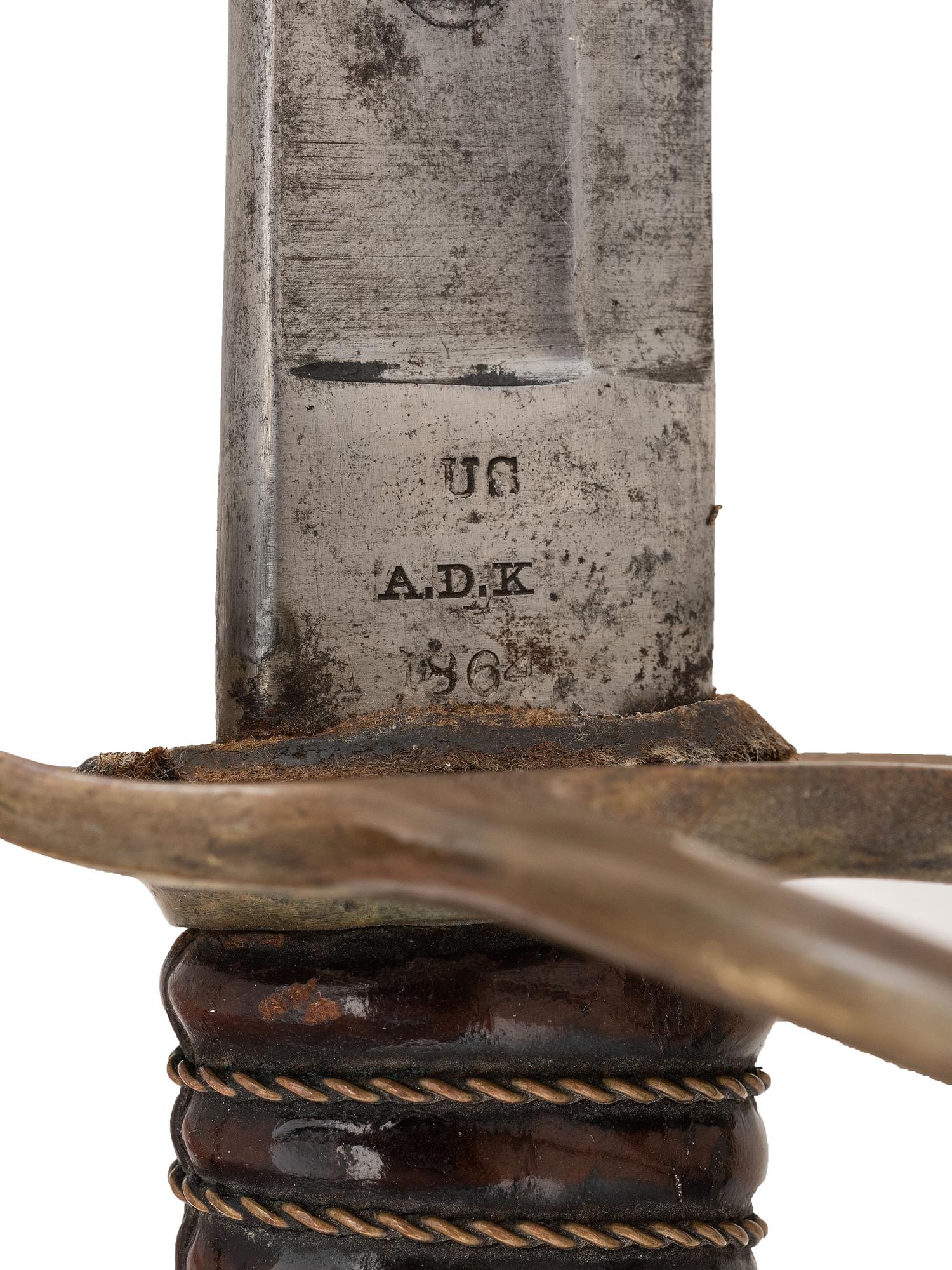 [CIVIL WAR]. Ames light artillery cavalry saber dated 1864, cavalry sword belt, and documents belonging to Private Sidney Cole, Company G, 1st New York Dragoons.