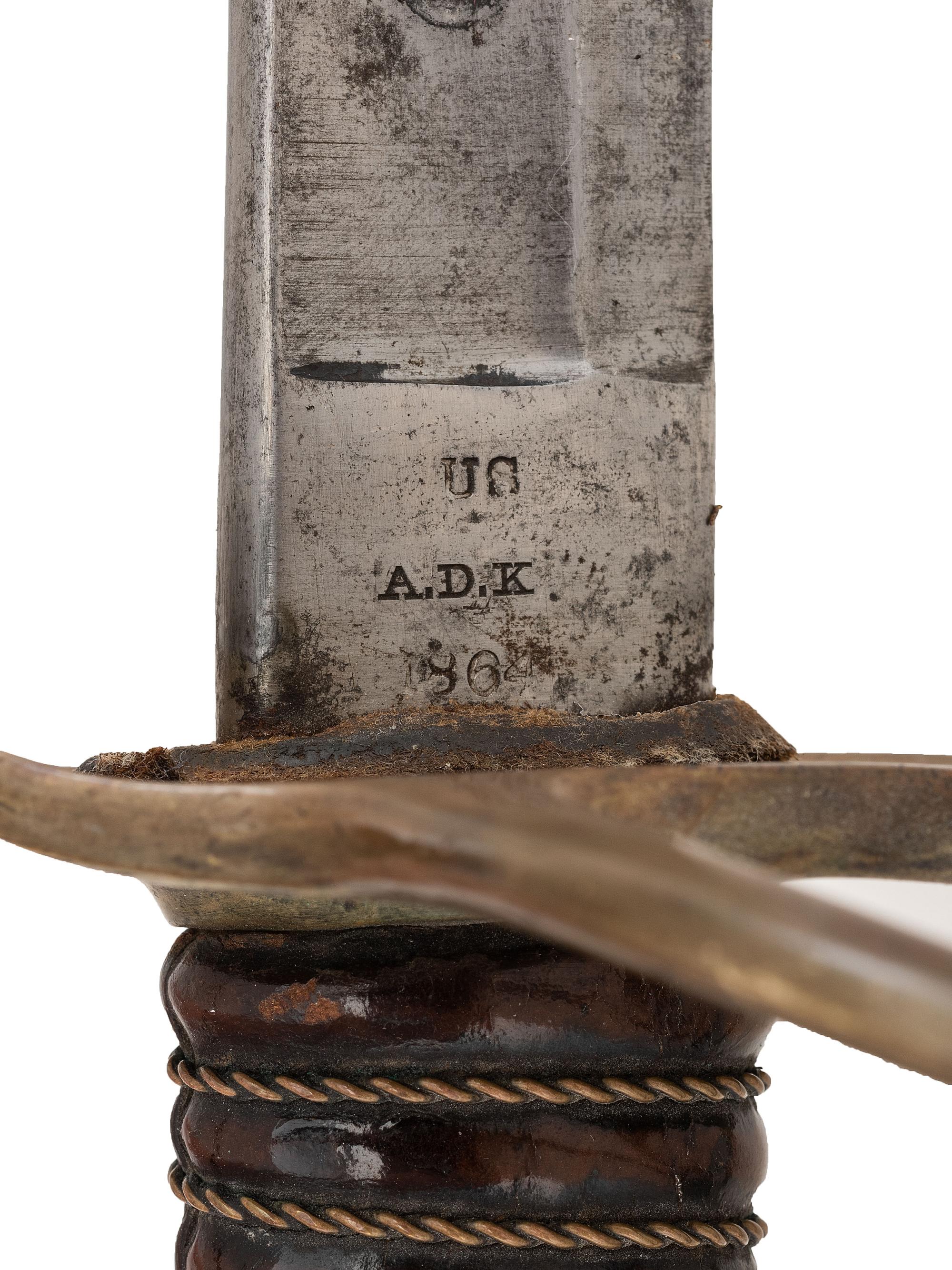[CIVIL WAR]. Ames light artillery cavalry saber dated 1864, cavalry sword belt, and documents belonging to Private Sidney Cole, Company G, 1st New York Dragoons.