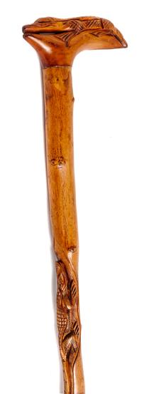 A Carved Wooden Walking Stick Height 34 3/4 inches. — EARLY 20TH CENTURY