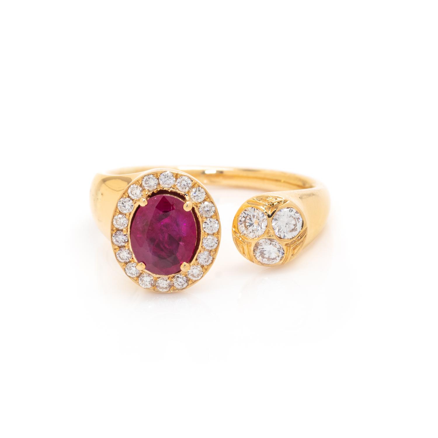 UNHEATED BURMESE RUBY AND DIAMOND RING