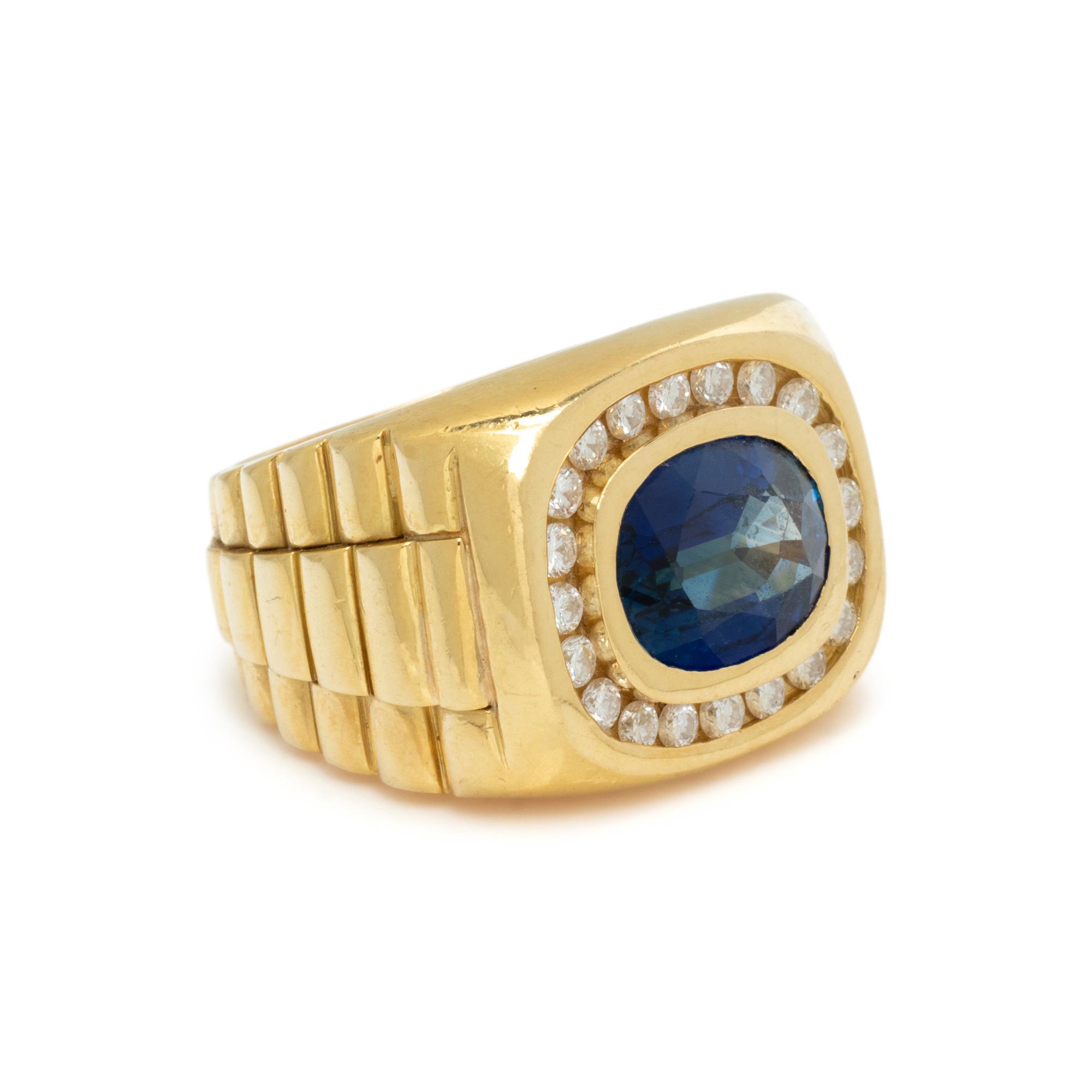 YELLOW GOLD, SAPPHIRE, AND DIAMOND RING