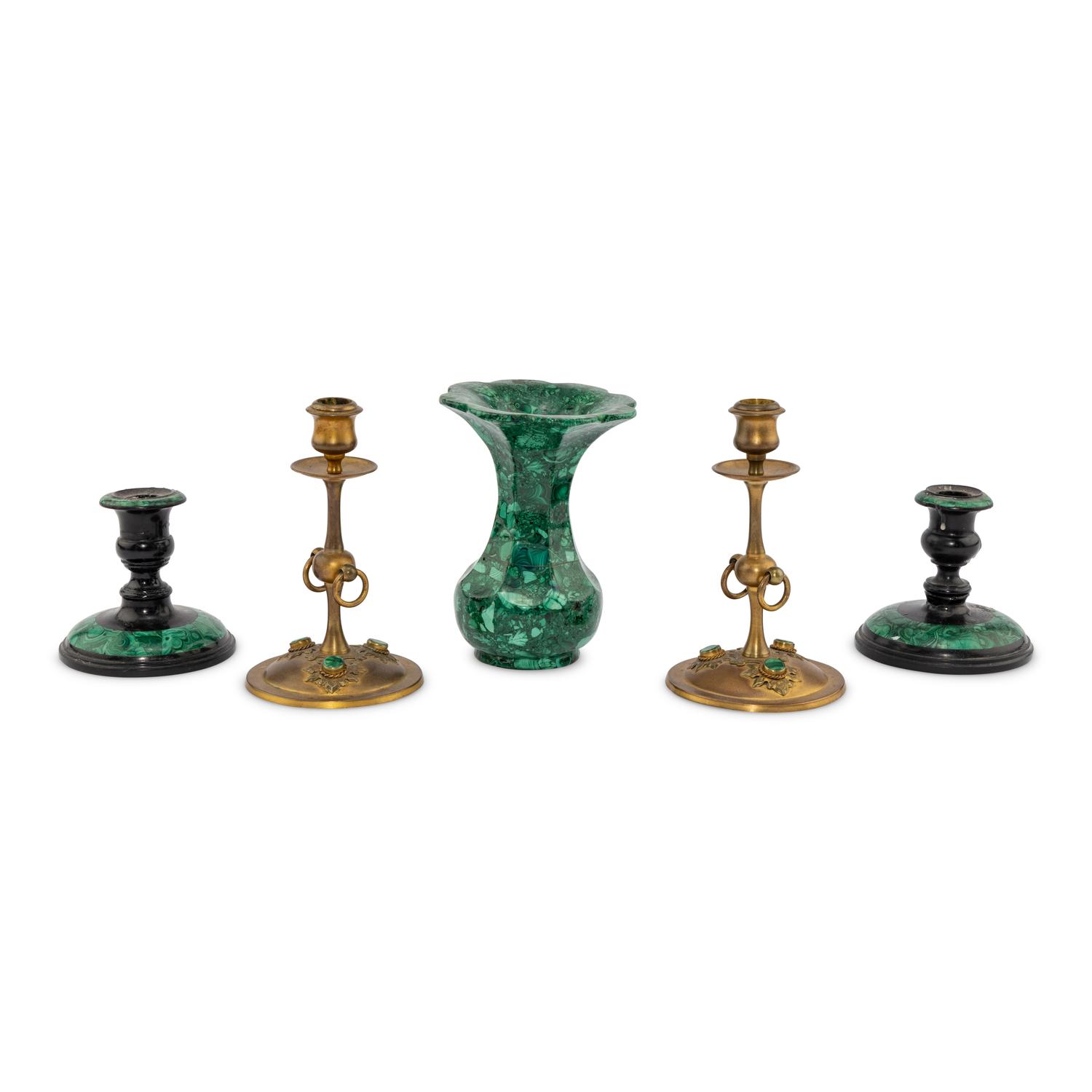 A Group of Five Malachite Table Articles