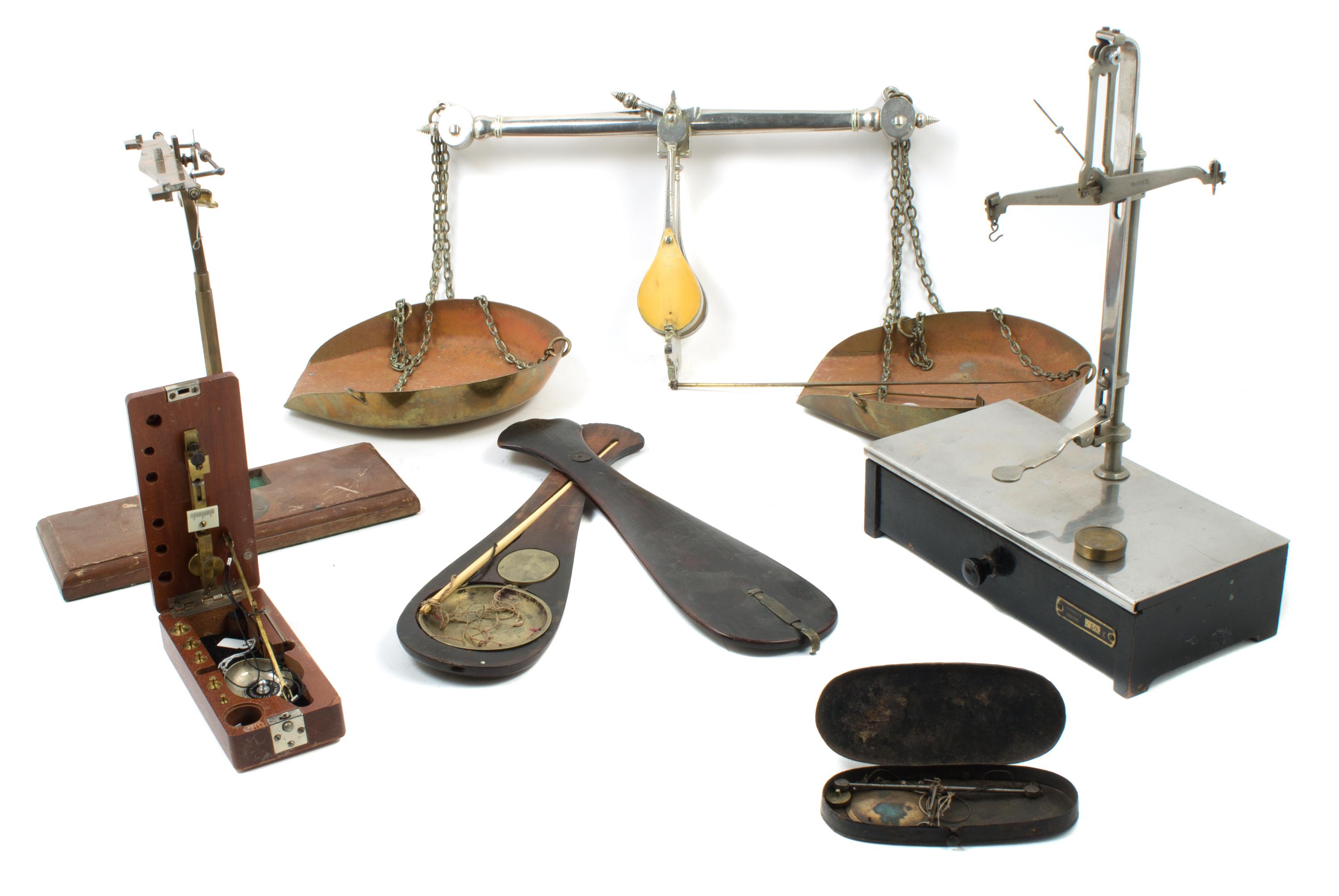 A Collection of Balance Scale Hardware Height of tallest 14 1/2 inches.