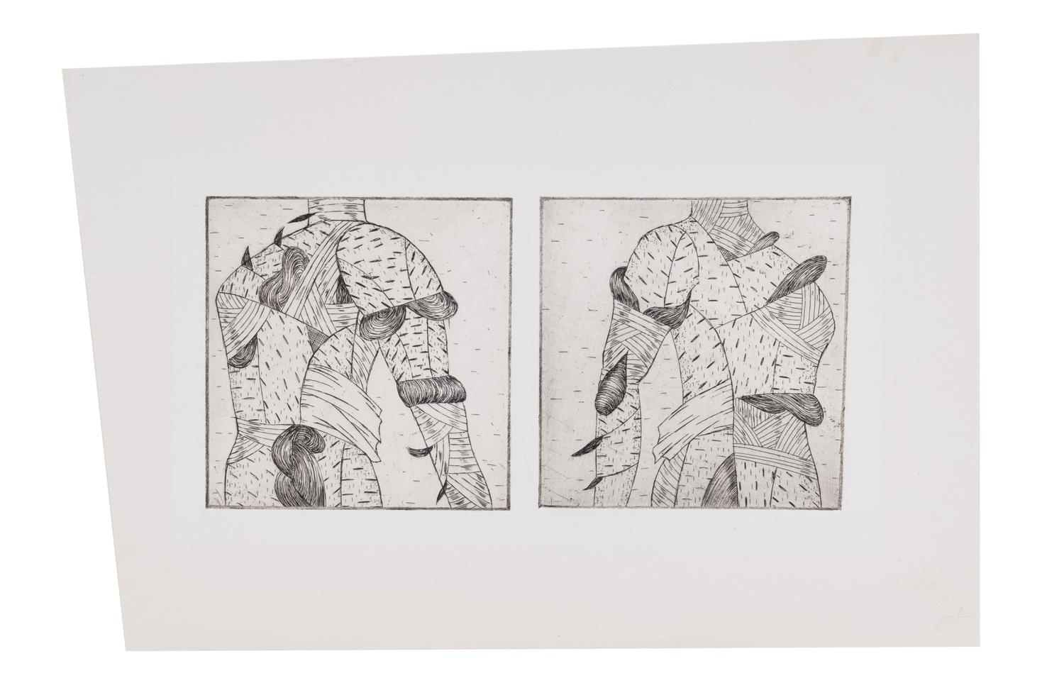 Back to Back , 1973 (a pair of etchings on a single sheet)