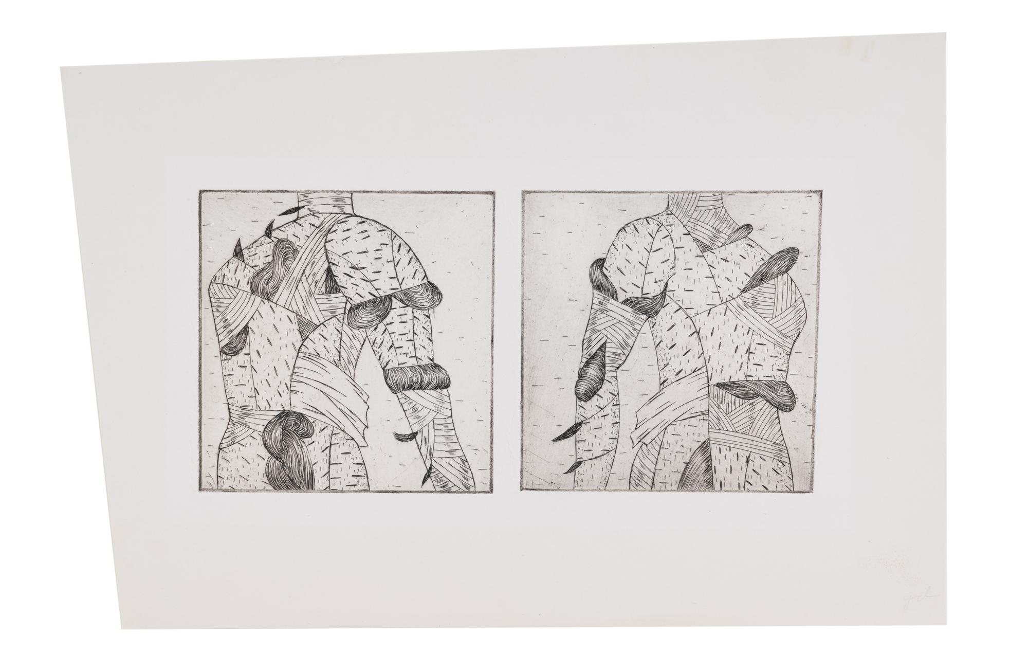 Back to Back , 1973 (a pair of etchings on a single sheet)