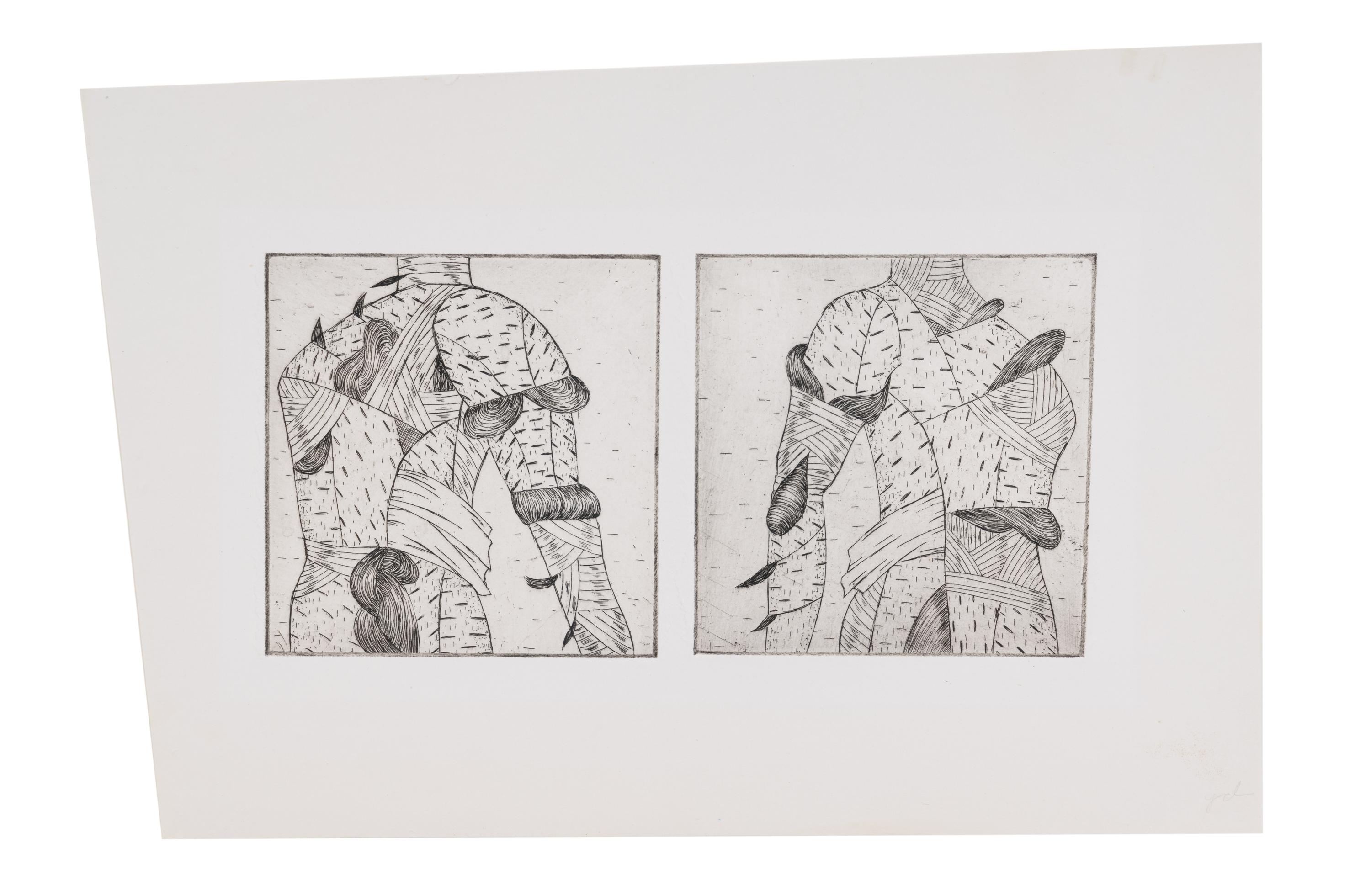 Back to Back , 1973 (a pair of etchings on a single sheet)