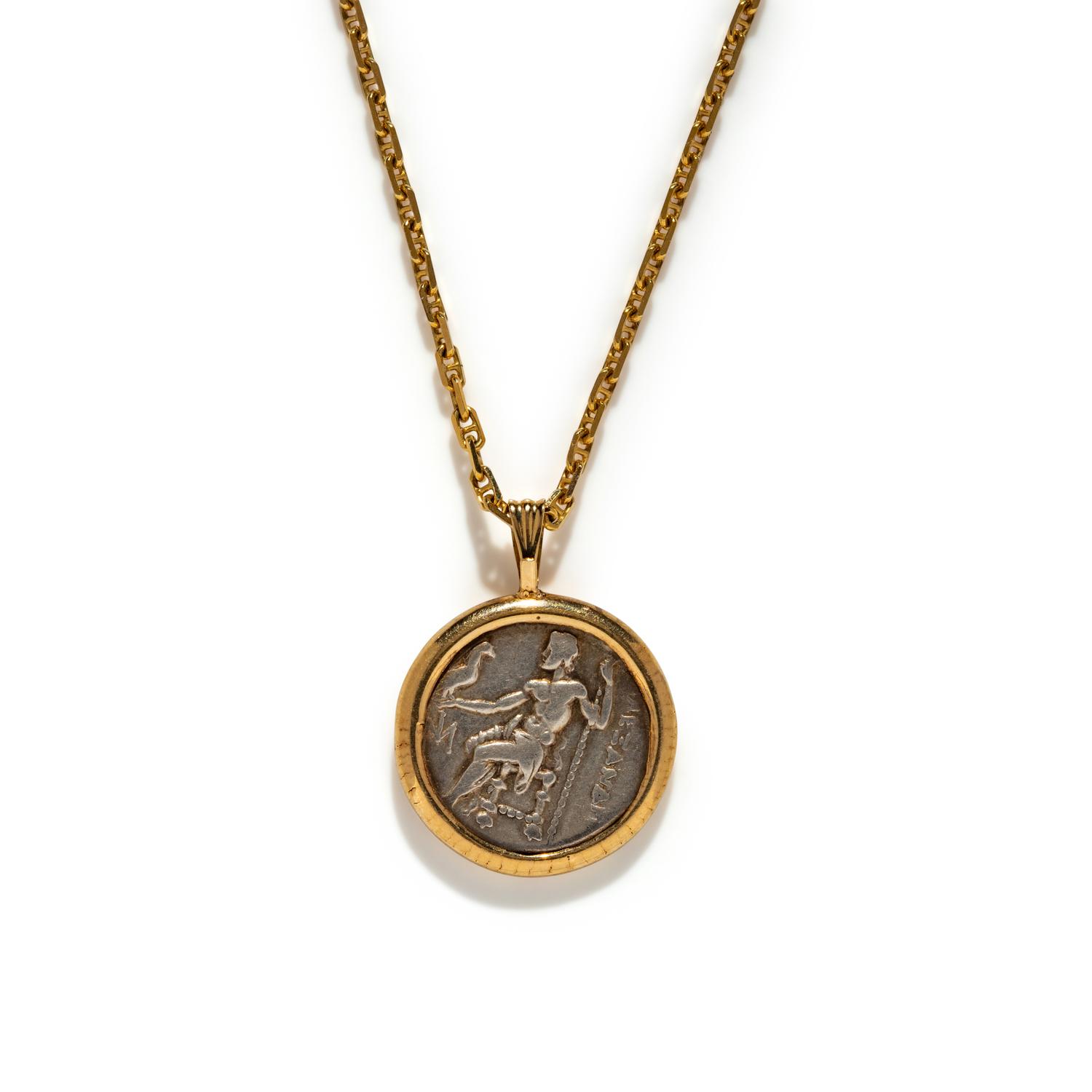 A Greek Silver Drachm with Alexander the Great — Set in a gold pendant