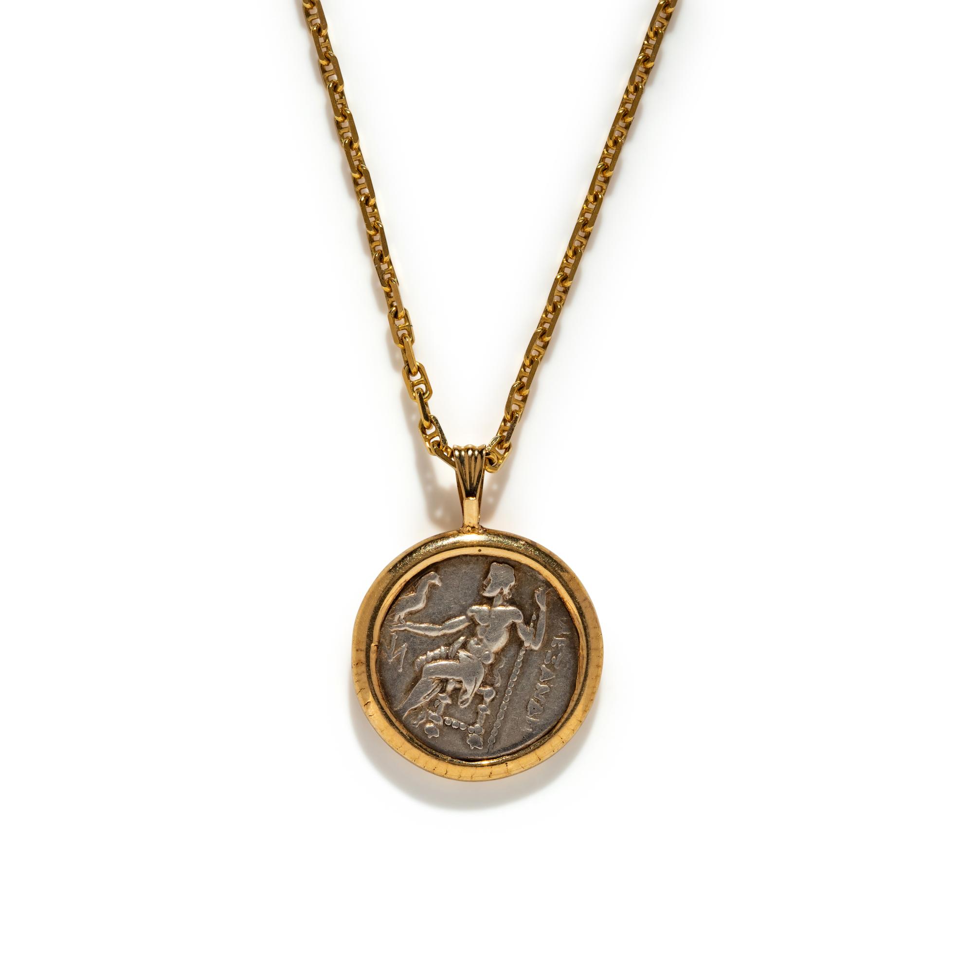 A Greek Silver Drachm with Alexander the Great — Set in a gold pendant
