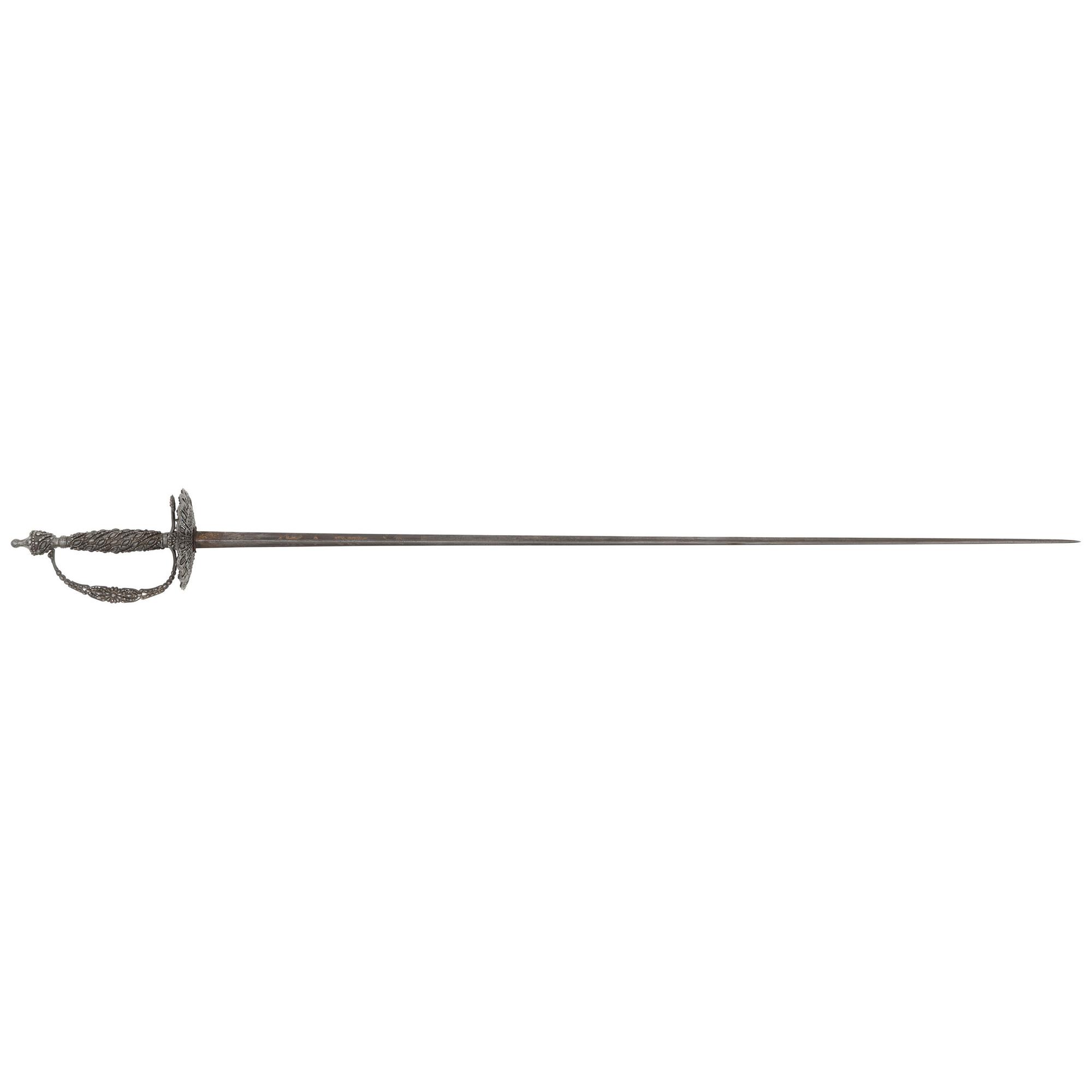 Elaborate Steel Hilted French Small Sword with Blued & Gilt Blade