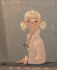 Blonde Girl Wearing Dotted Pink Dress