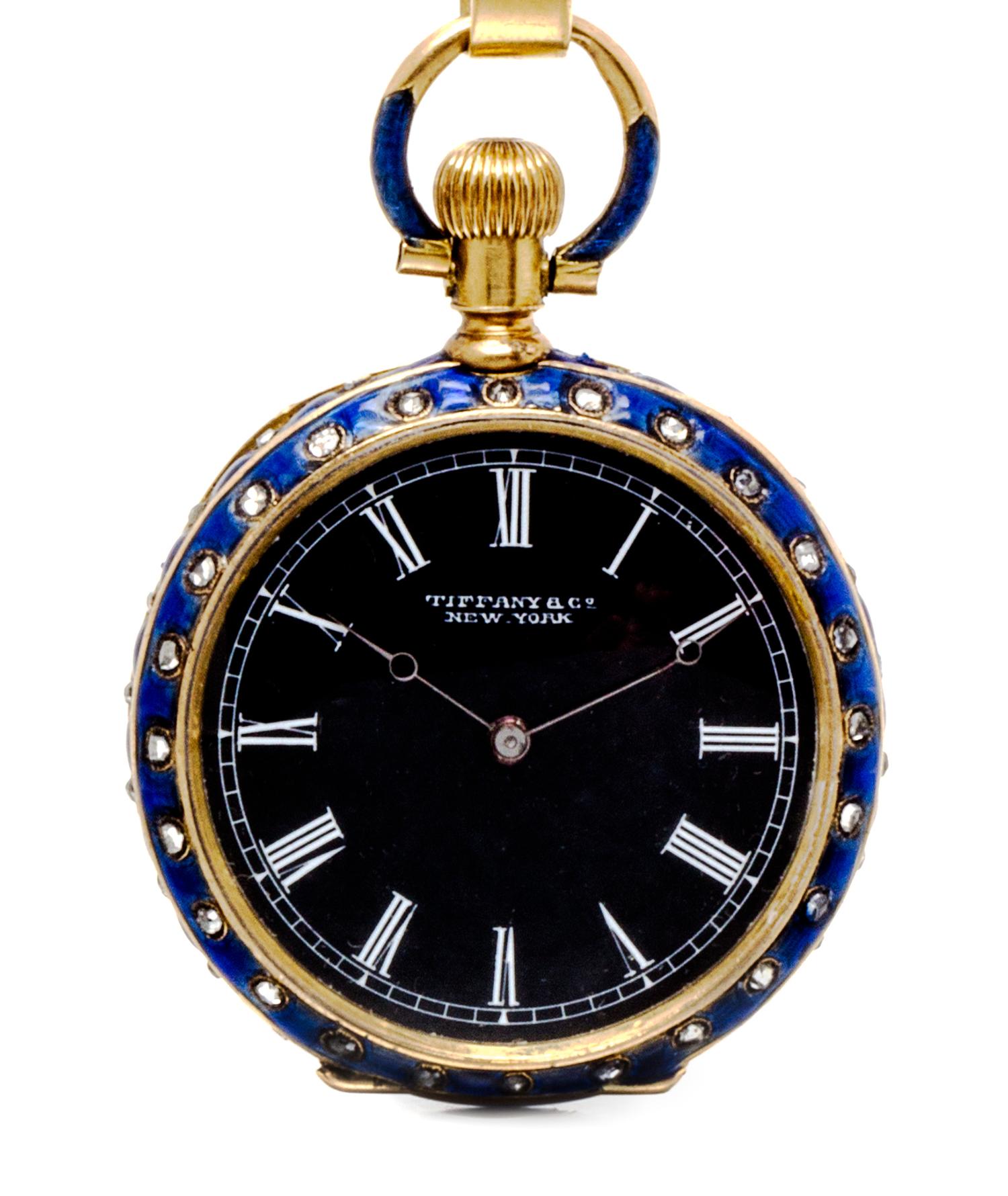 An 18 Karat Yellow Gold, Diamond and Enamel Chatelaine Watch, Tiffany & Co., 39.20 dwts.