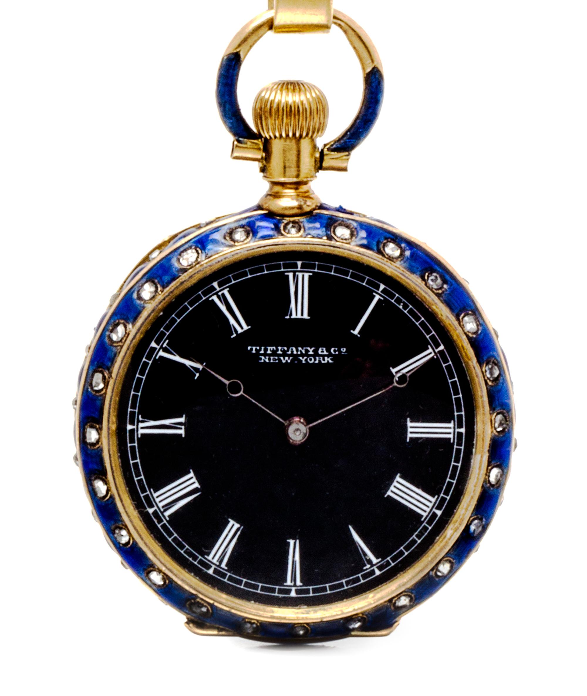 An 18 Karat Yellow Gold, Diamond and Enamel Chatelaine Watch, Tiffany & Co., 39.20 dwts.