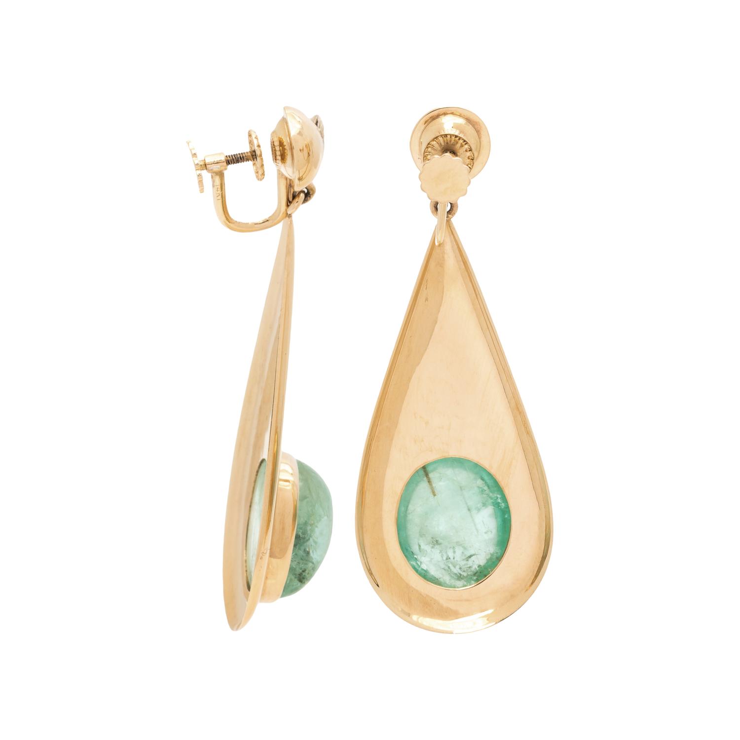 YELLOW GOLD AND GREEN BERYL EARCLIPS