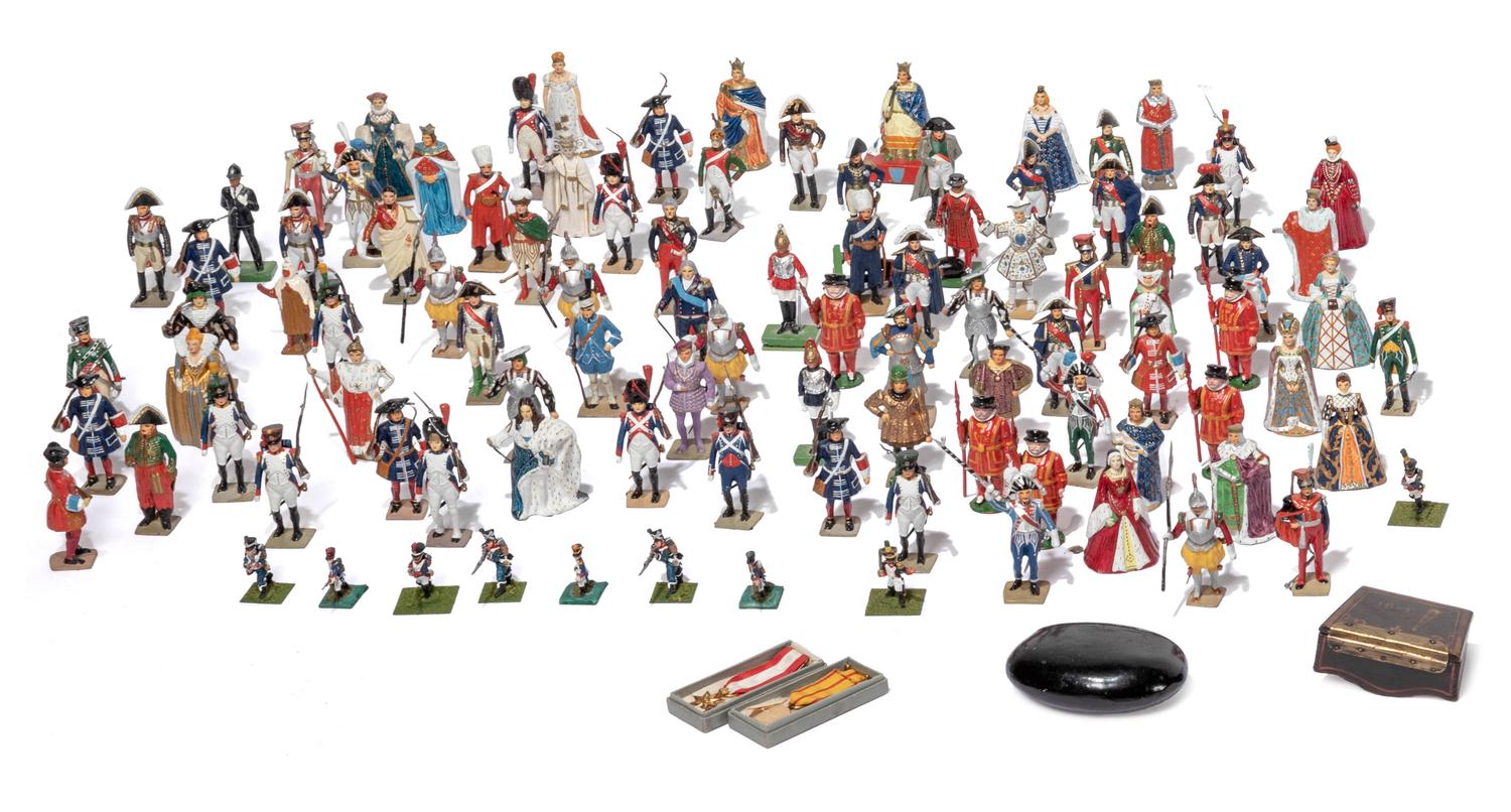 A Collection of Miniature Lead Soldiers in a Louis XV Style Vitrine Table