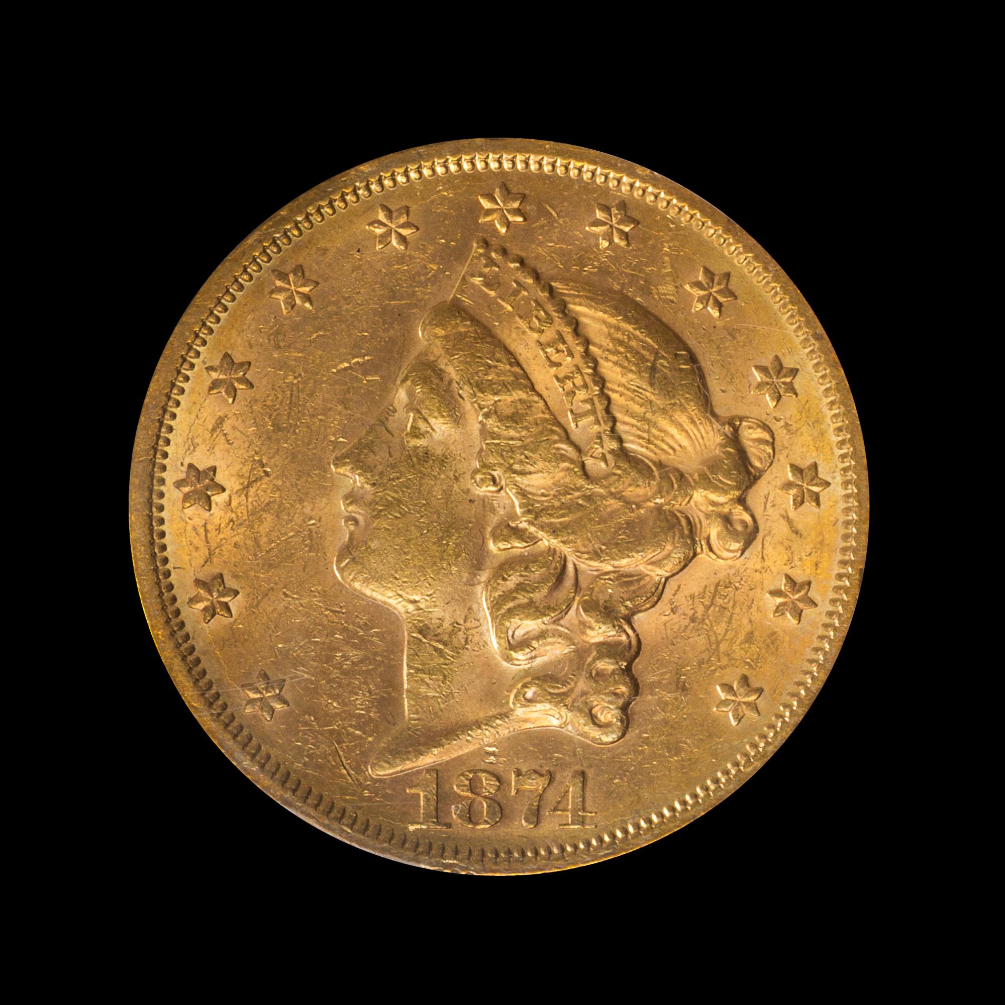 A United States 1874-S Liberty Head $20 Gold Coin