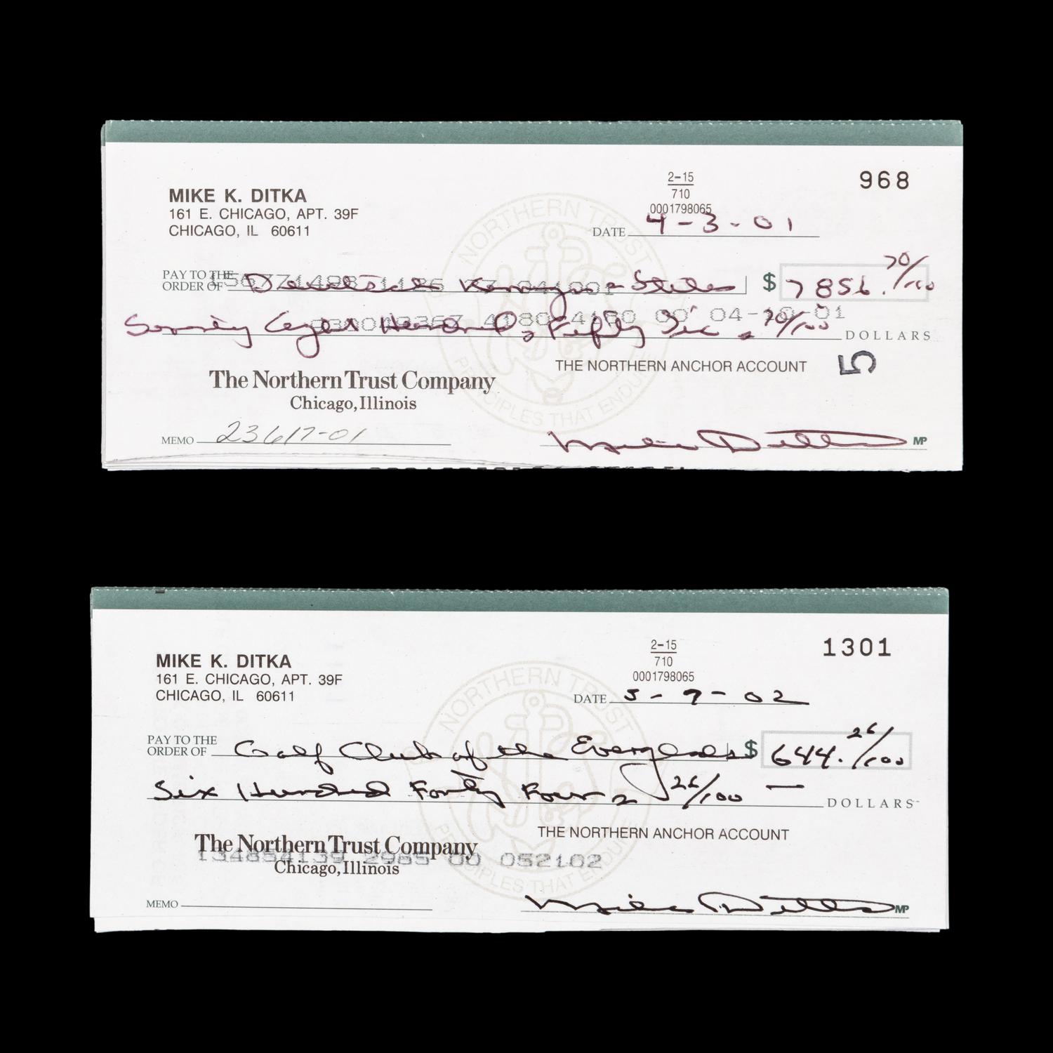 A Group of 50 Mike Ditka Signed Autograph Personal Checks From The Collection of Mike Ditka