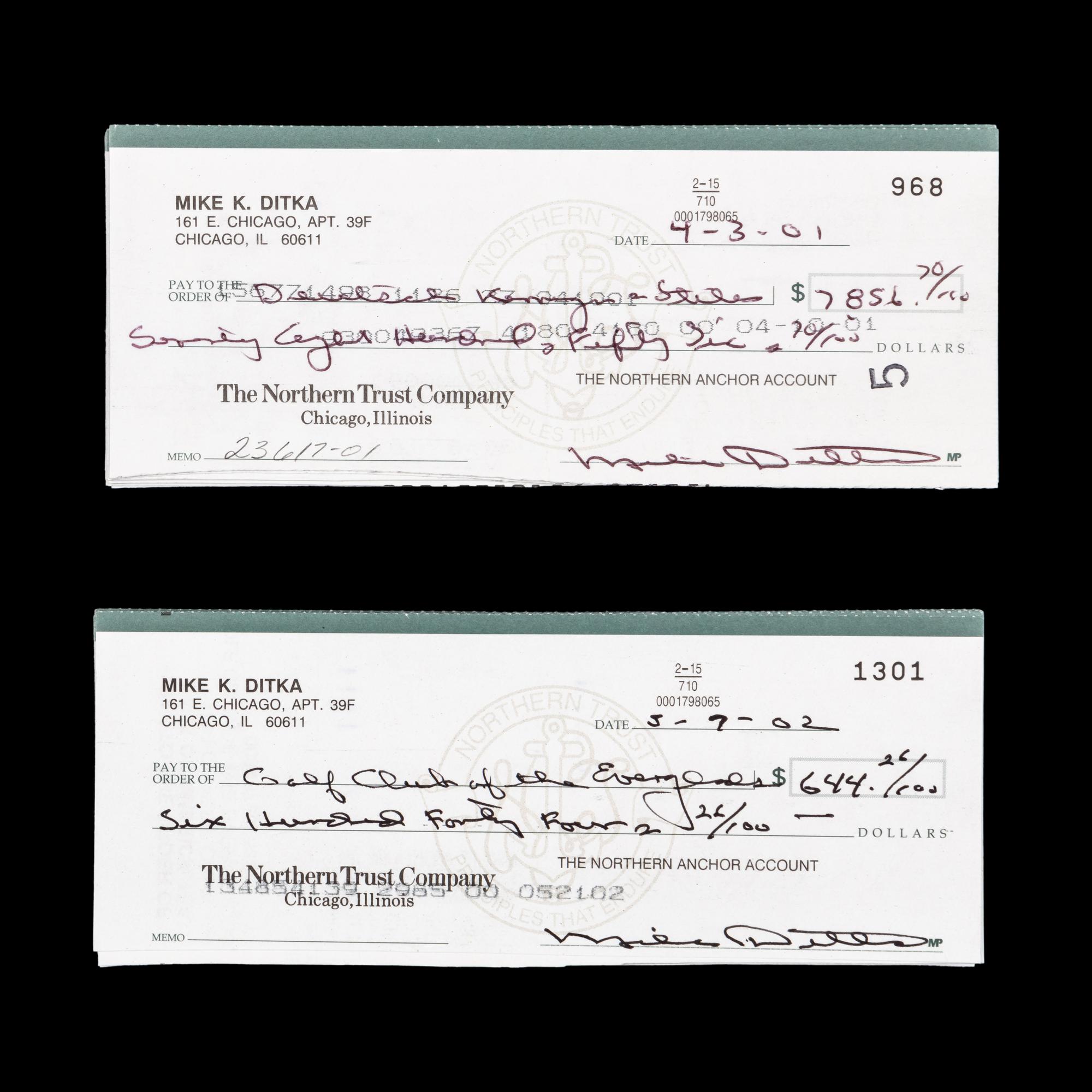 A Group of 50 Mike Ditka Signed Autograph Personal Checks From The Collection of Mike Ditka