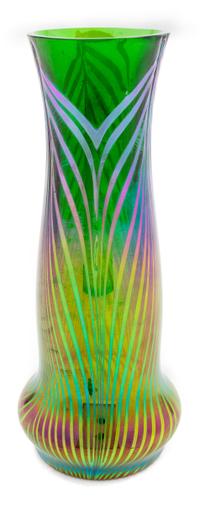 An Austrian Iridescent Pulled Feather Glass Vase