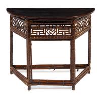 A Chinese Lacquered Bamboo Demi-Lune Side Table, Banyuezhuo Height 31 x width 41 x depth 20 inches. — 19TH CENTURY
