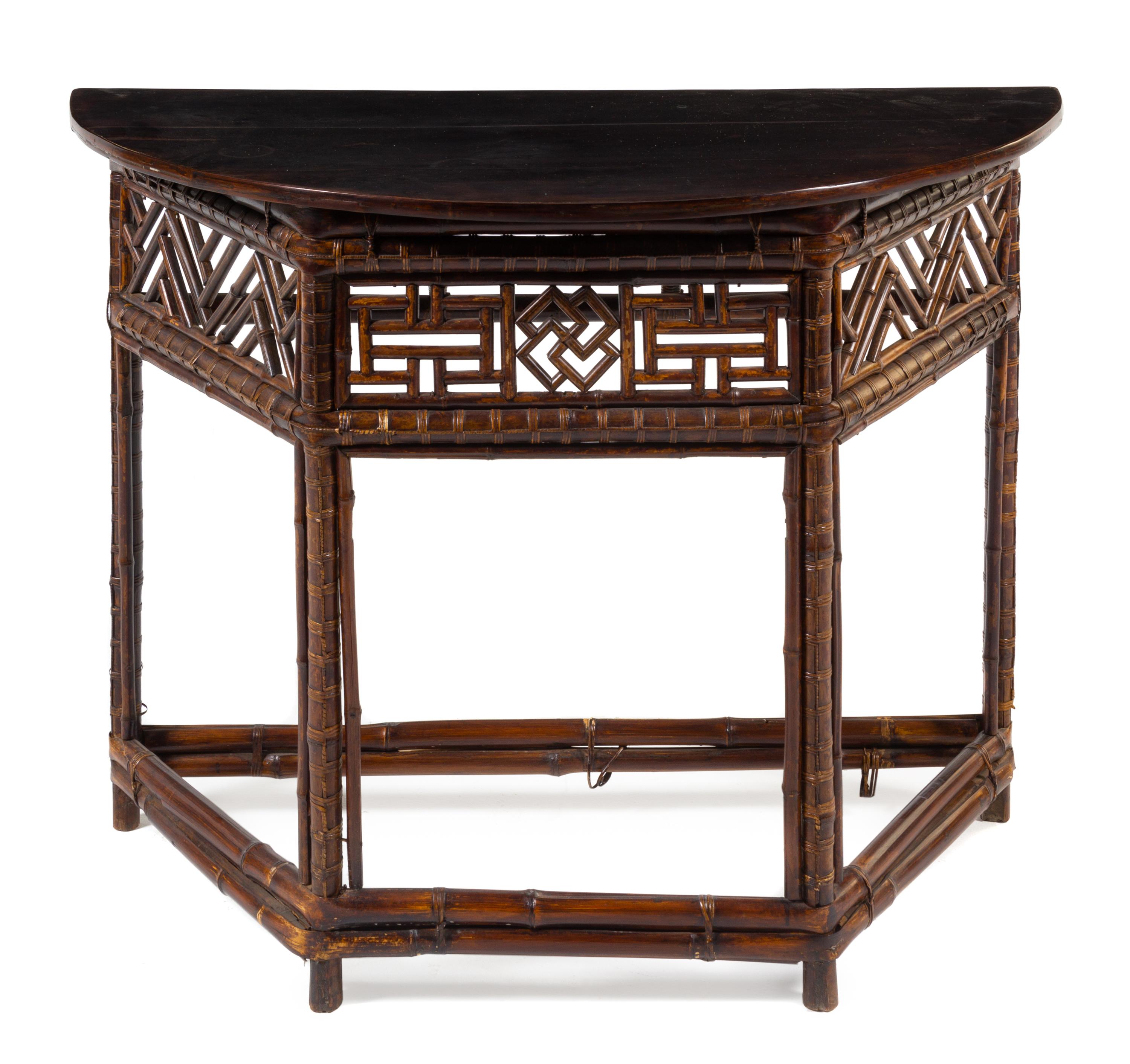 A Chinese Lacquered Bamboo Demi-Lune Side Table, Banyuezhuo Height 31 x width 41 x depth 20 inches. — 19TH CENTURY