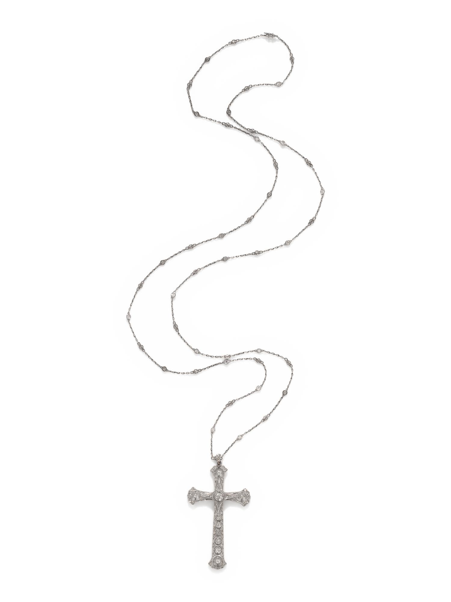 ANTIQUE, DIAMOND CROSS PENDANT/NECKLACE