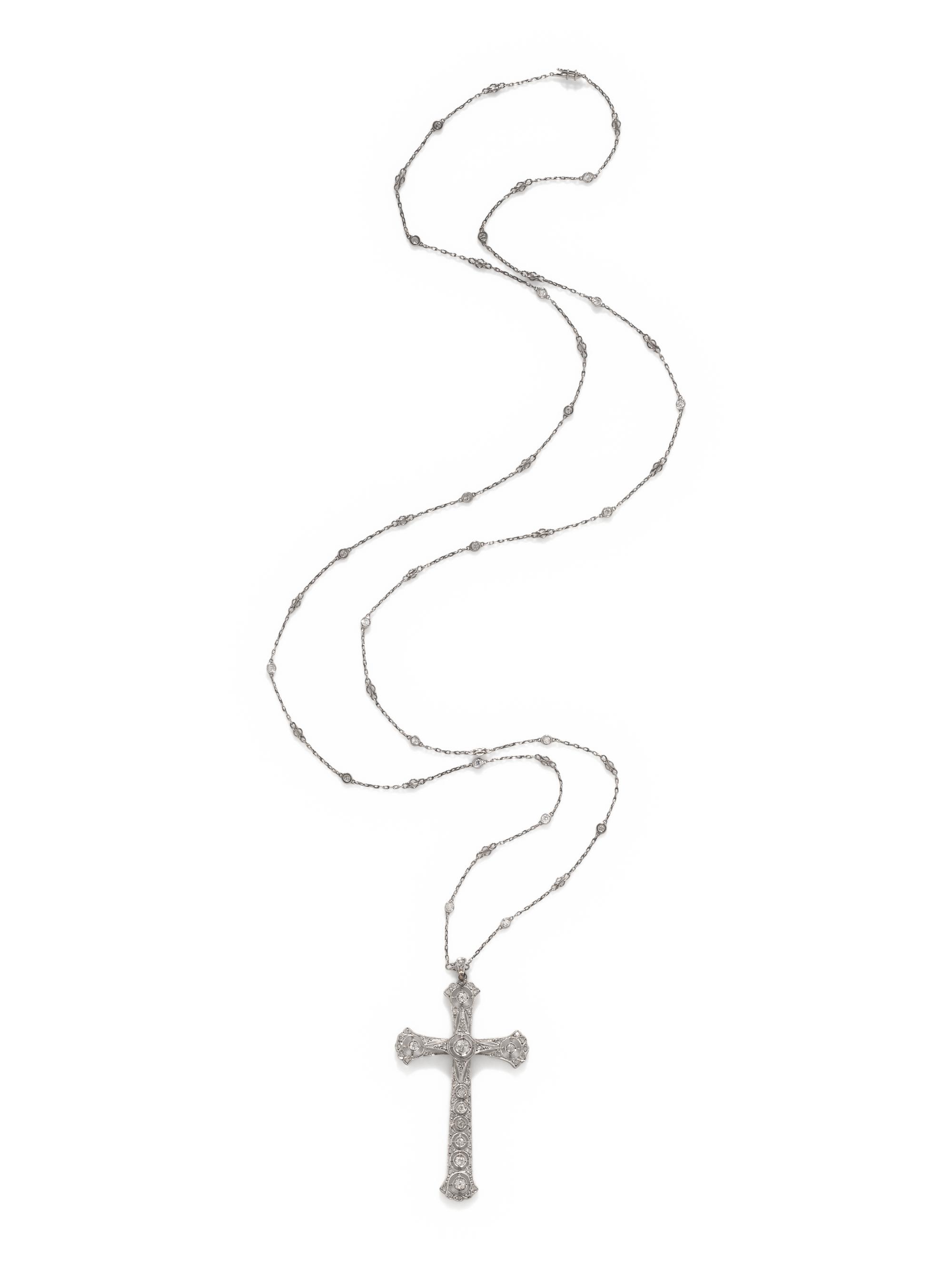 ANTIQUE, DIAMOND CROSS PENDANT/NECKLACE