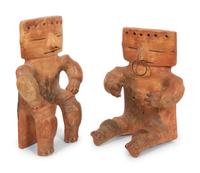 Two Quimbaya Style Pottery Seated Figures
