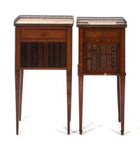 Two French Walnut Side Tables, Height 30 x width 13 1/2 x depth 10 1/2 inches.